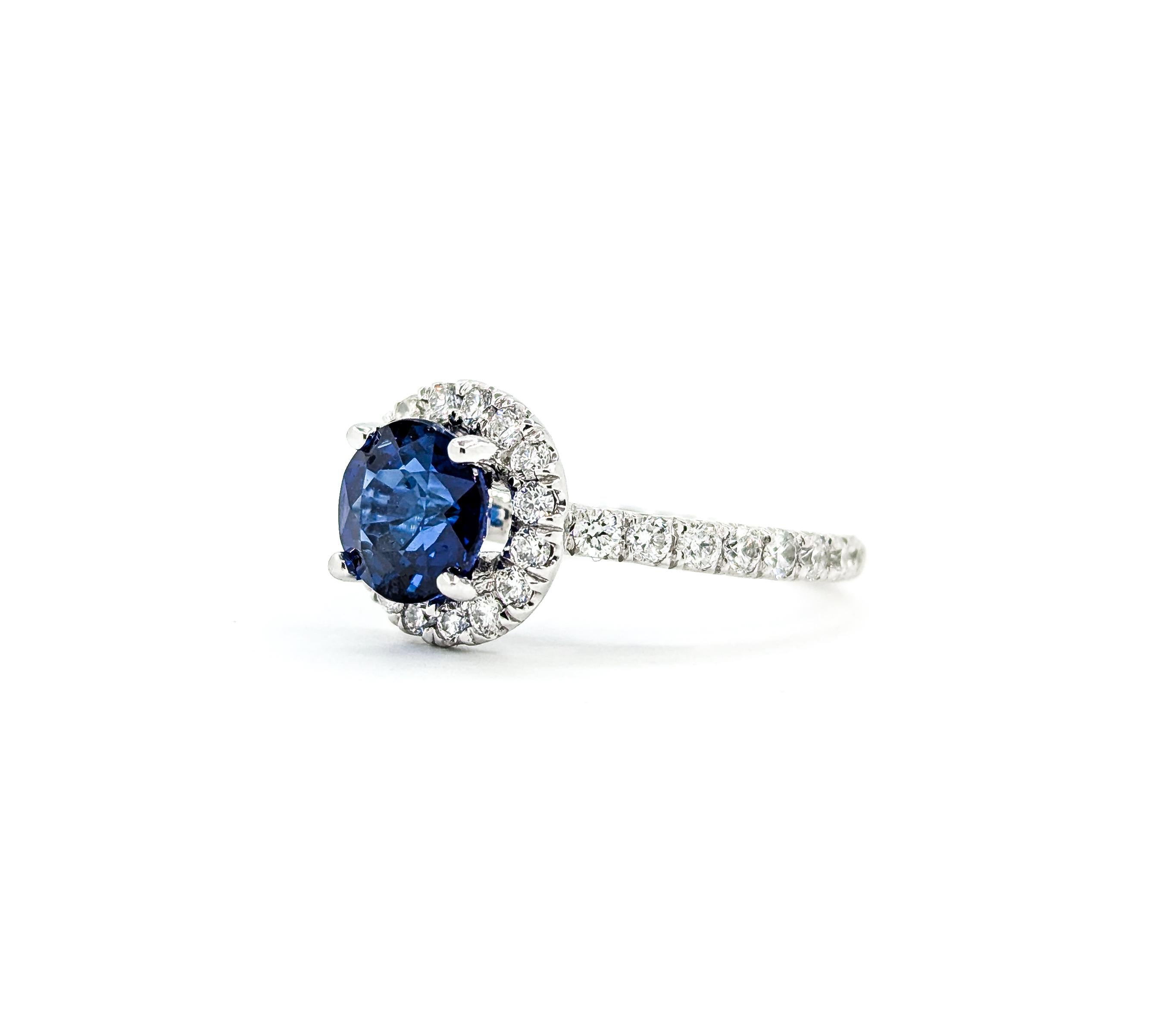 Halo Sapphire and Diamond Ring by Gabriel & Co. in White Gold 6