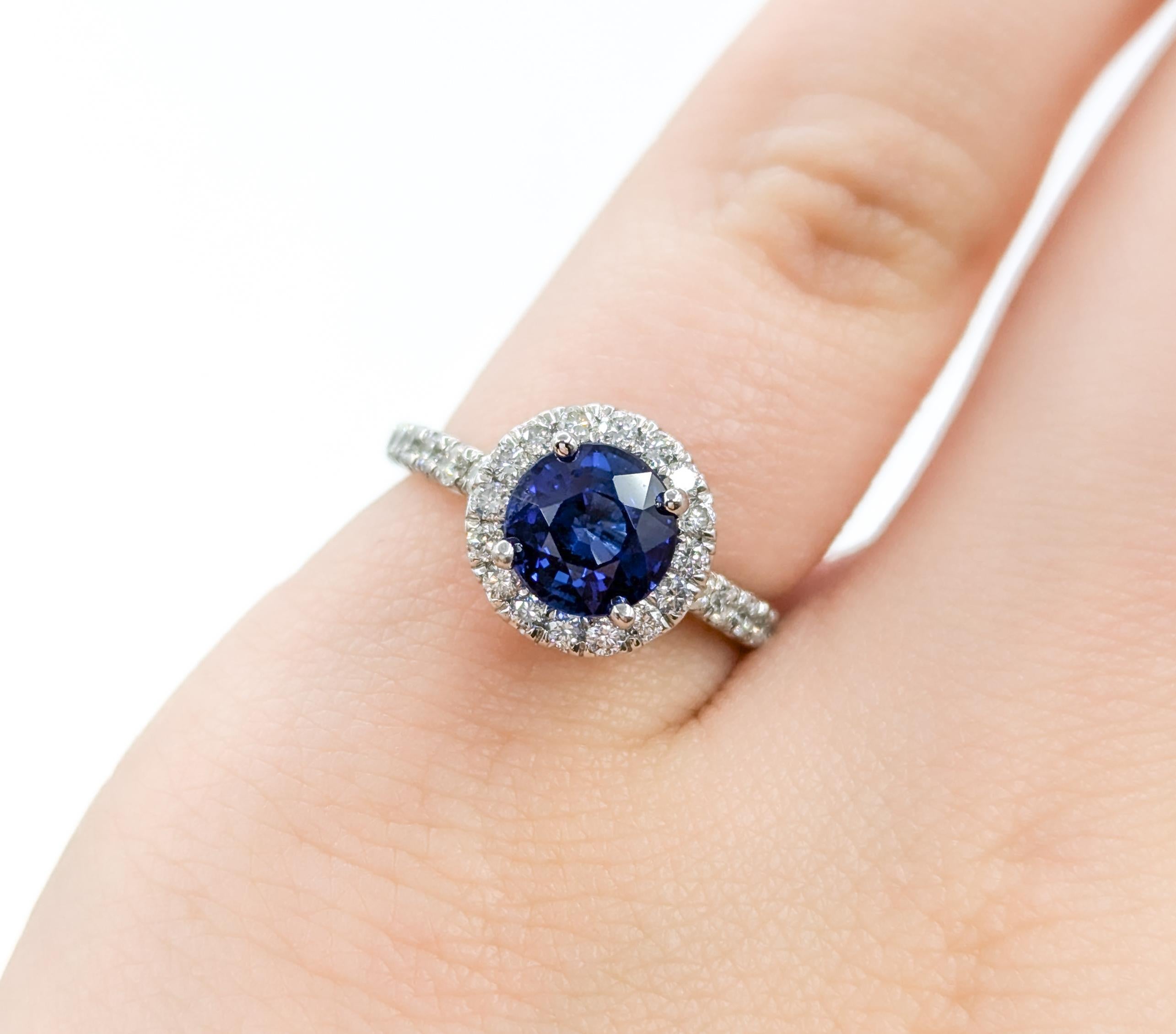 Women's Halo Sapphire and Diamond Ring by Gabriel & Co. in White Gold
