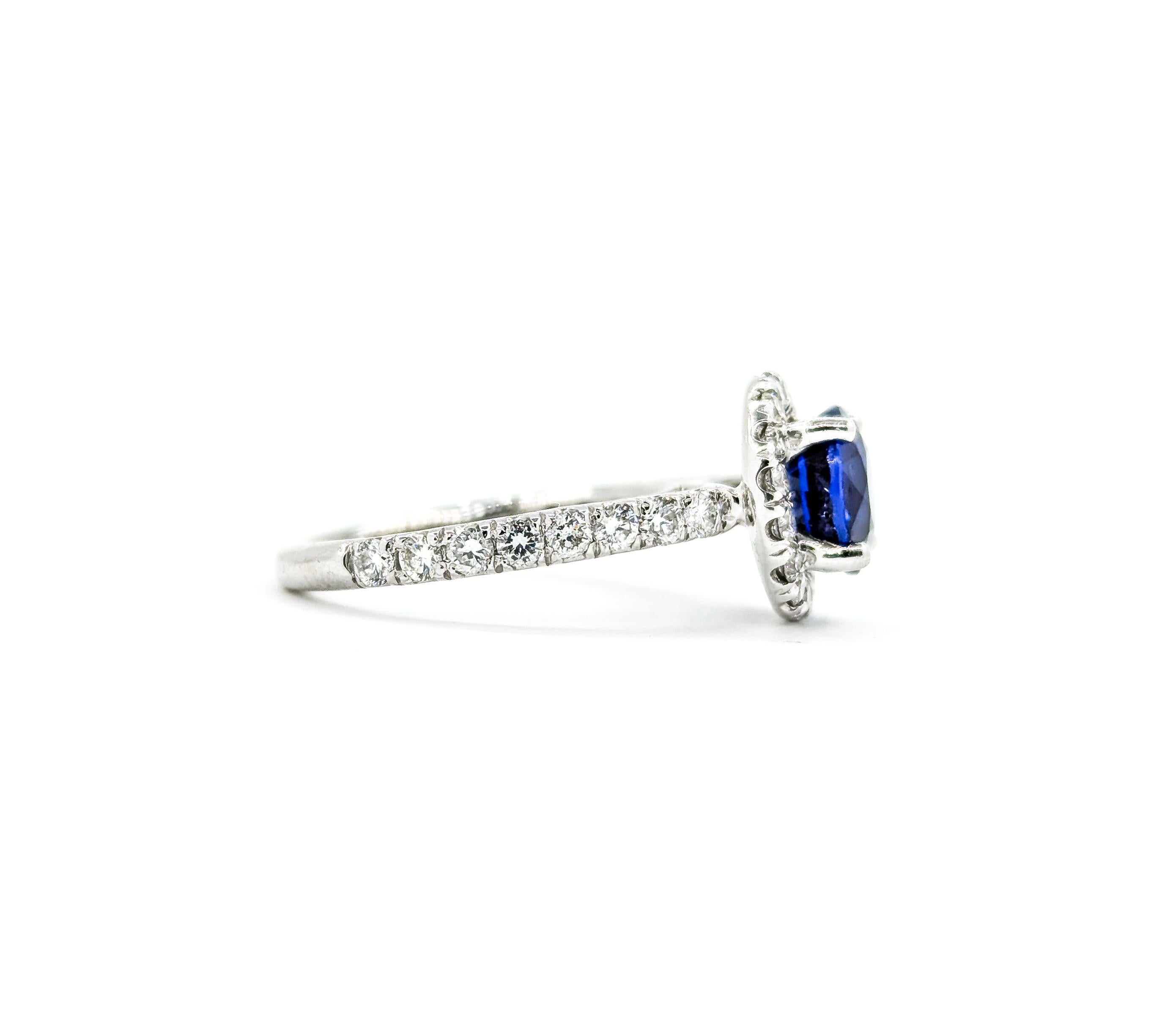 Halo Sapphire and Diamond Ring by Gabriel & Co. in White Gold 1
