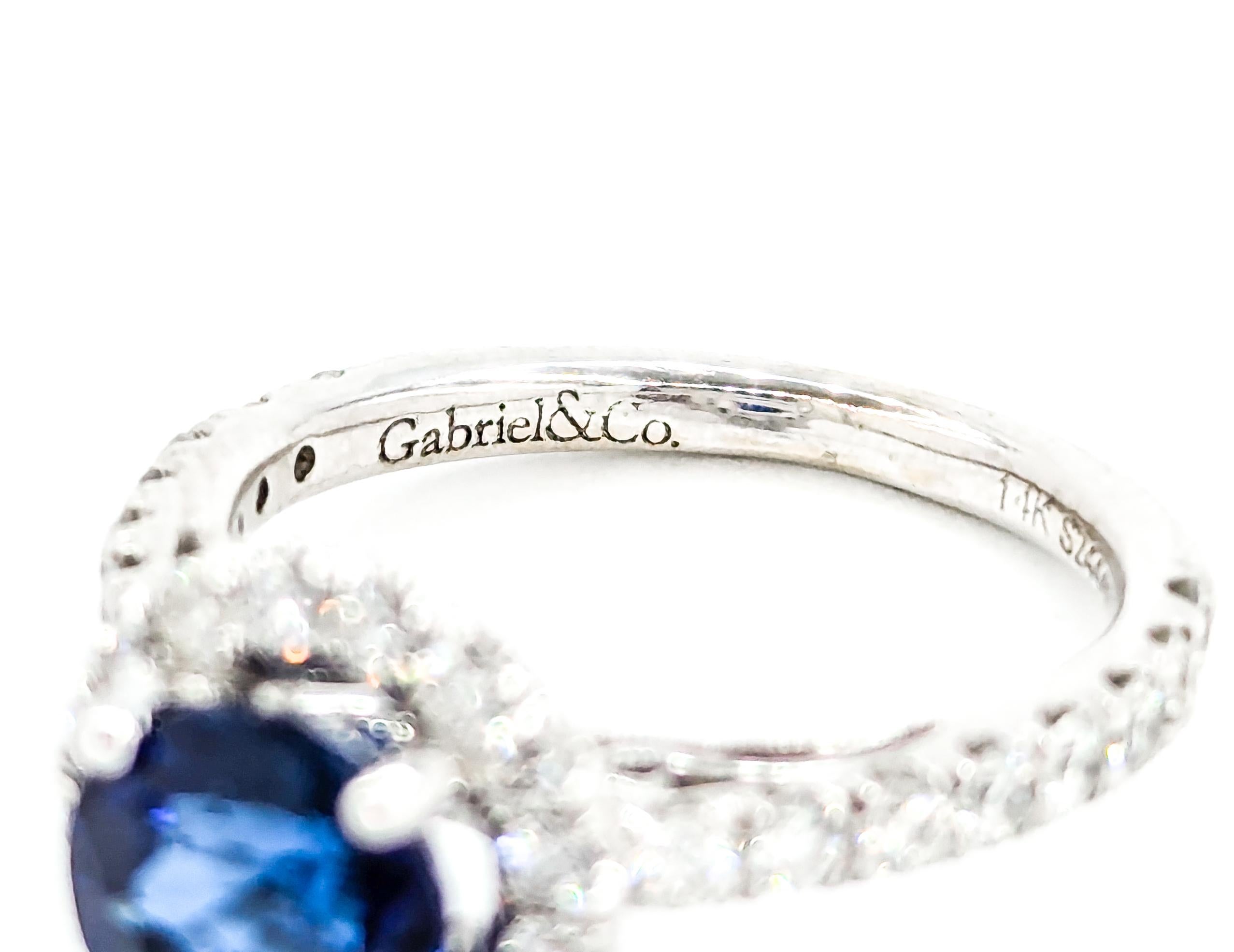Halo Sapphire and Diamond Ring by Gabriel & Co. in White Gold 3