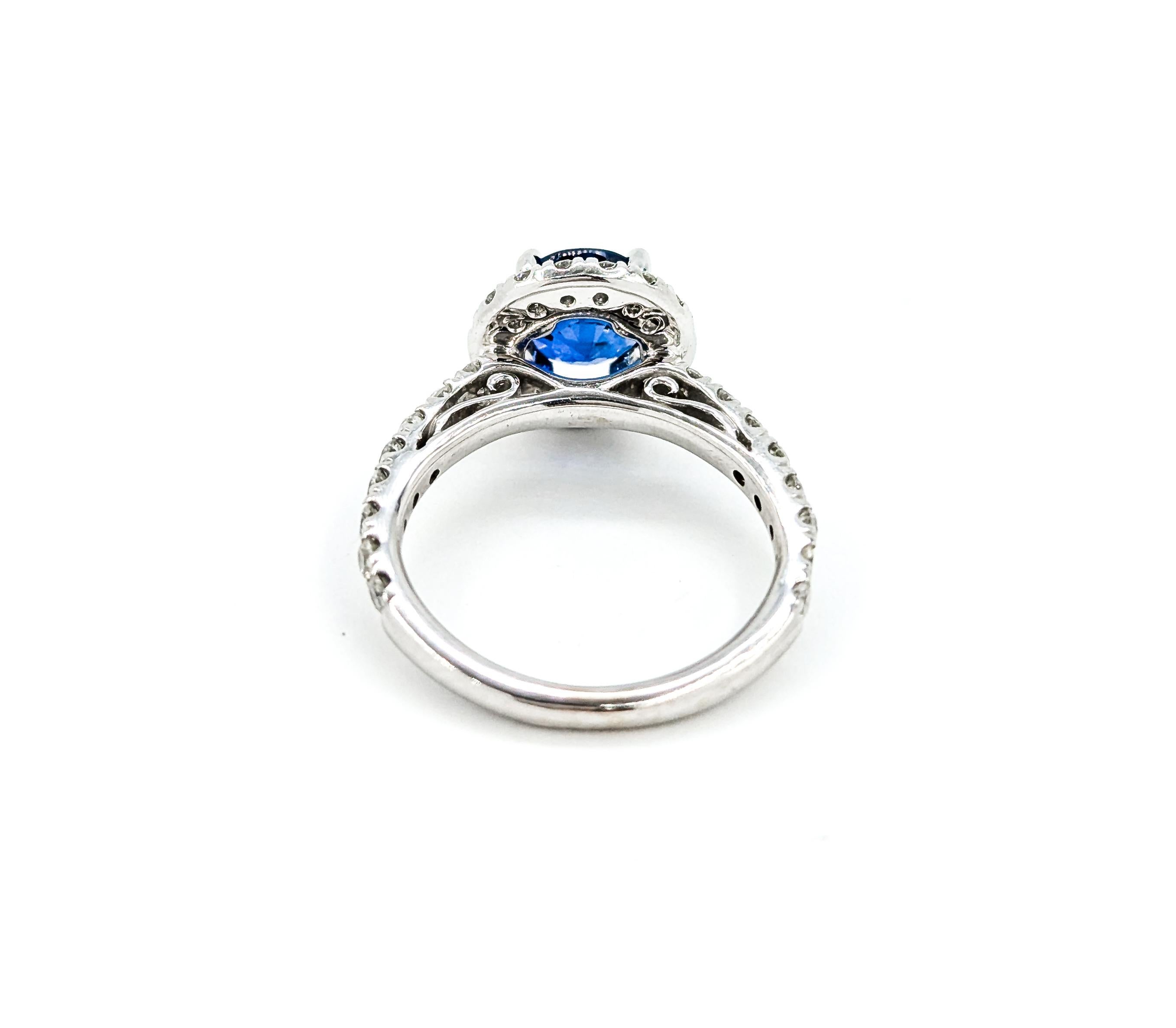 Halo Sapphire and Diamond Ring by Gabriel & Co. in White Gold 4