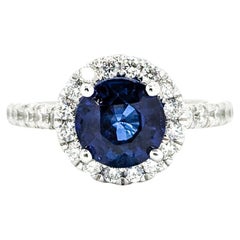 Halo Sapphire and Diamond Ring by Gabriel & Co. in White Gold