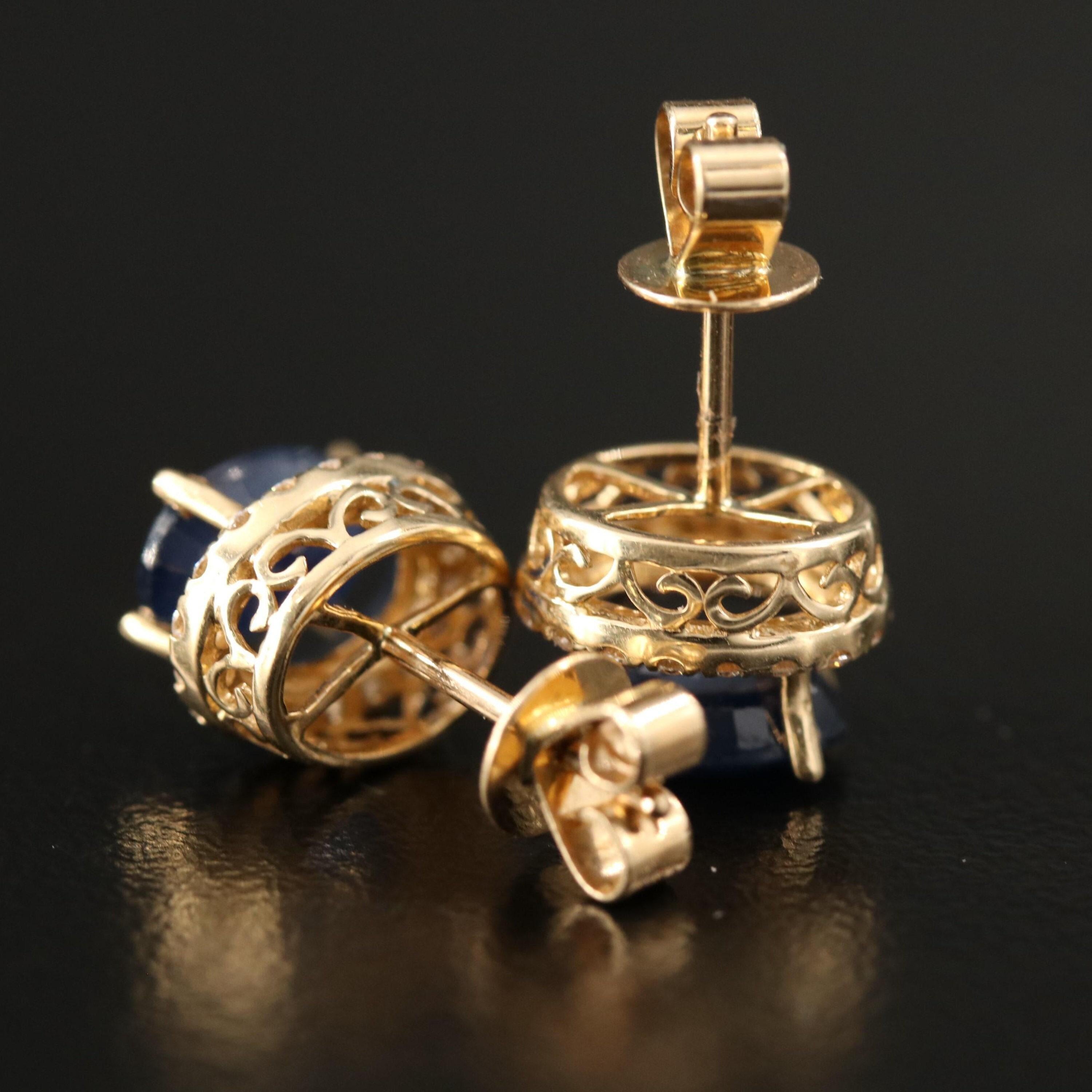 Im Angebot: Ohrstecker mit Halo-Saphir und Diamant, Vintage-Ohrstecker mit natürlichem Saphir () 4