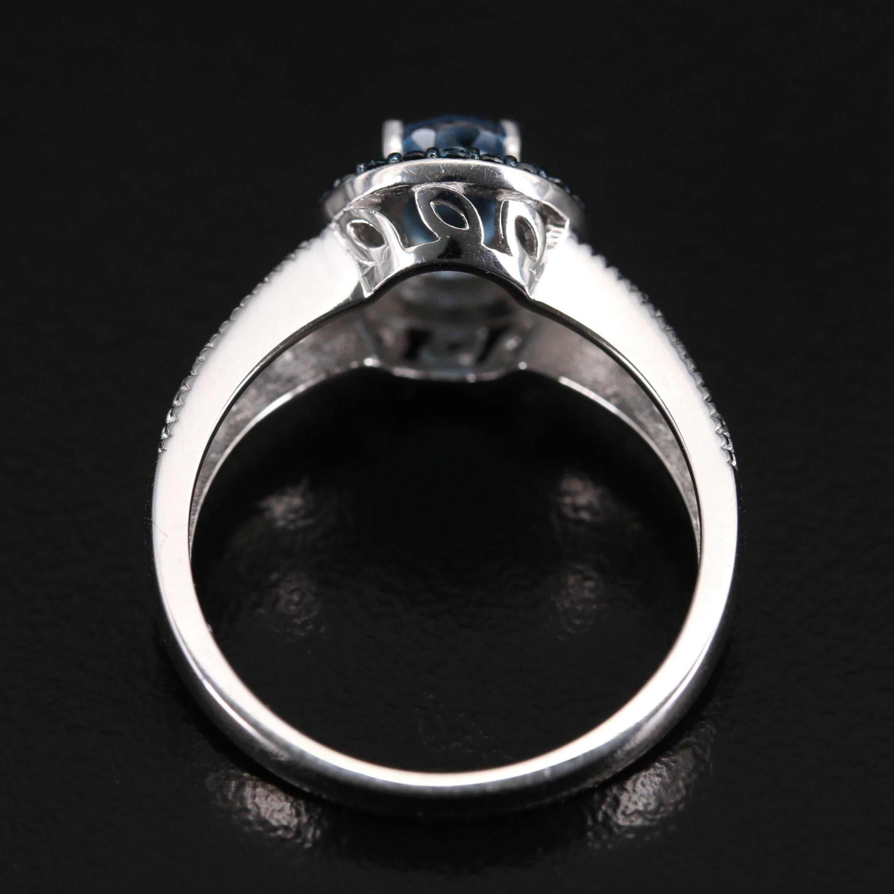 For Sale:  Natural Blue Aquamarine Diamond White Gold Engagement Ring Diamond Cocktail Ring 6