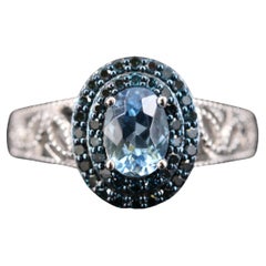 Natural Blue Aquamarine Diamond White Gold Engagement Ring Diamond Cocktail Ring