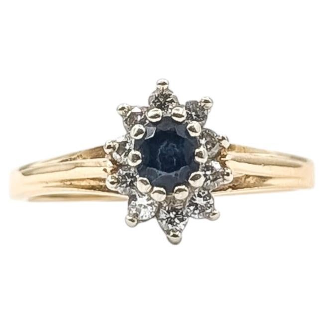 Anillo Halo de Zafiro y Diamante en Oro Amarillo de 14k en venta