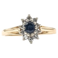 Anillo Halo de Zafiro y Diamante en Oro Amarillo de 14k