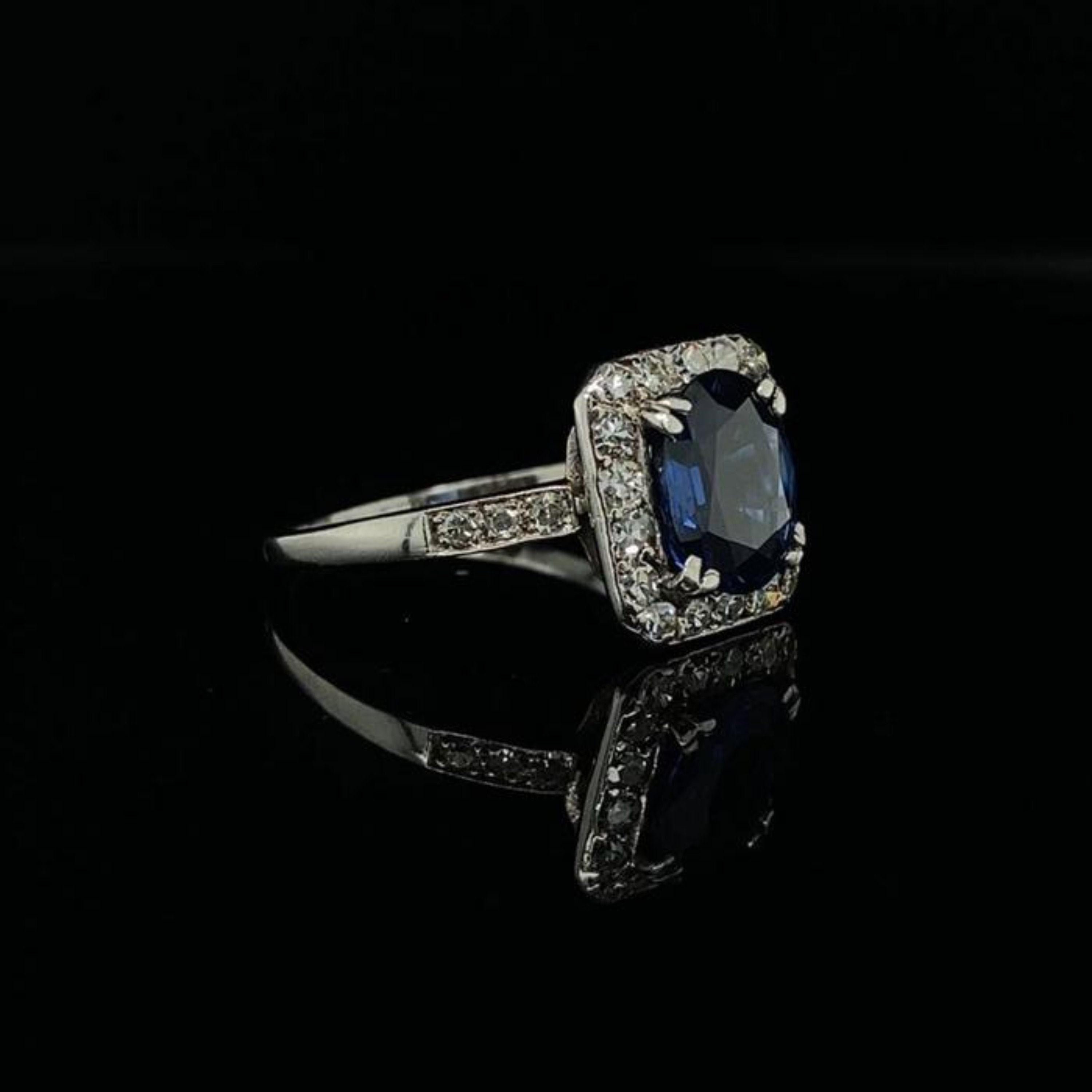 For Sale:  Halo Sapphire Engagement Ring, Vintage Natural Sapphire Statement Ring 2