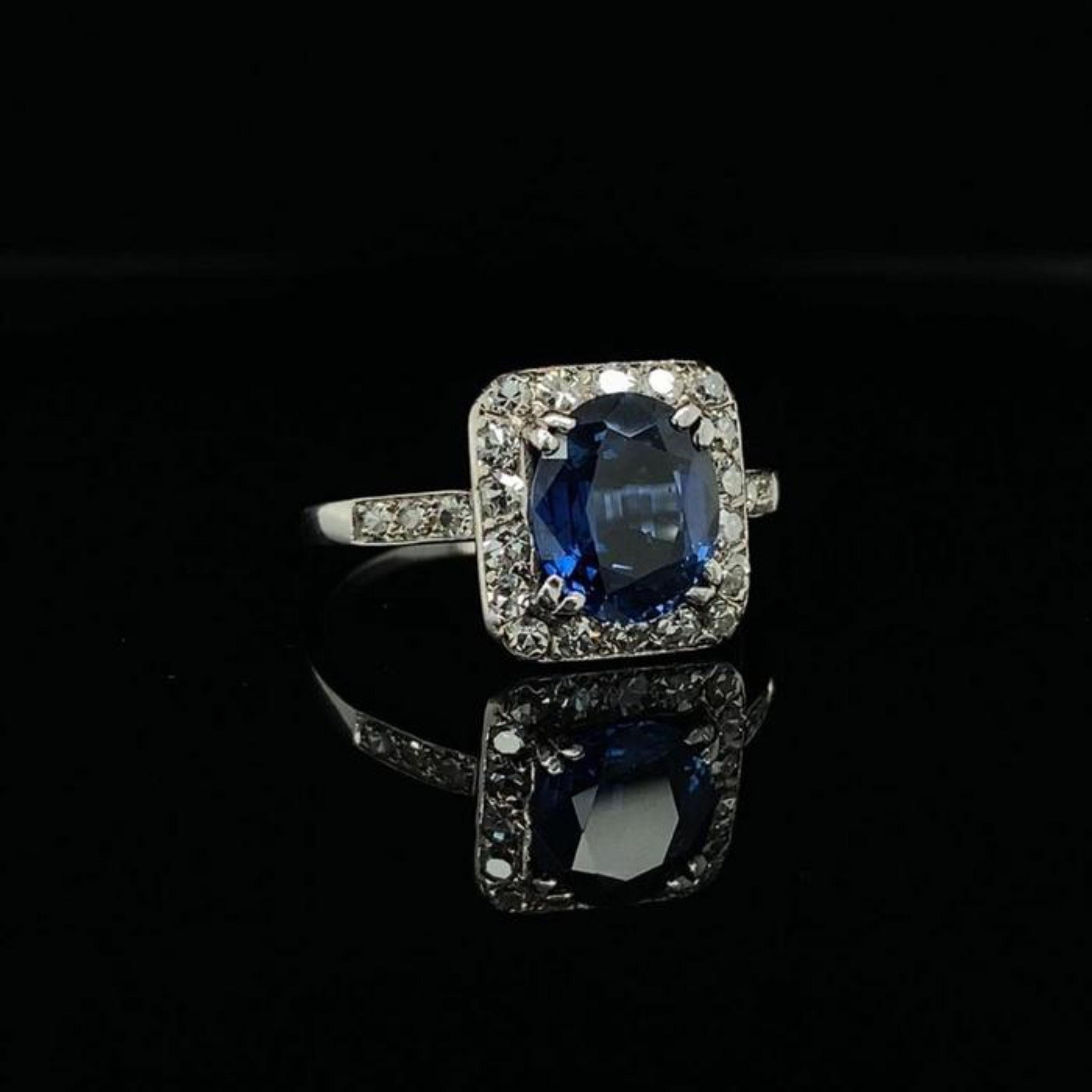 For Sale:  Halo Sapphire Engagement Ring, Vintage Natural Sapphire Statement Ring 3