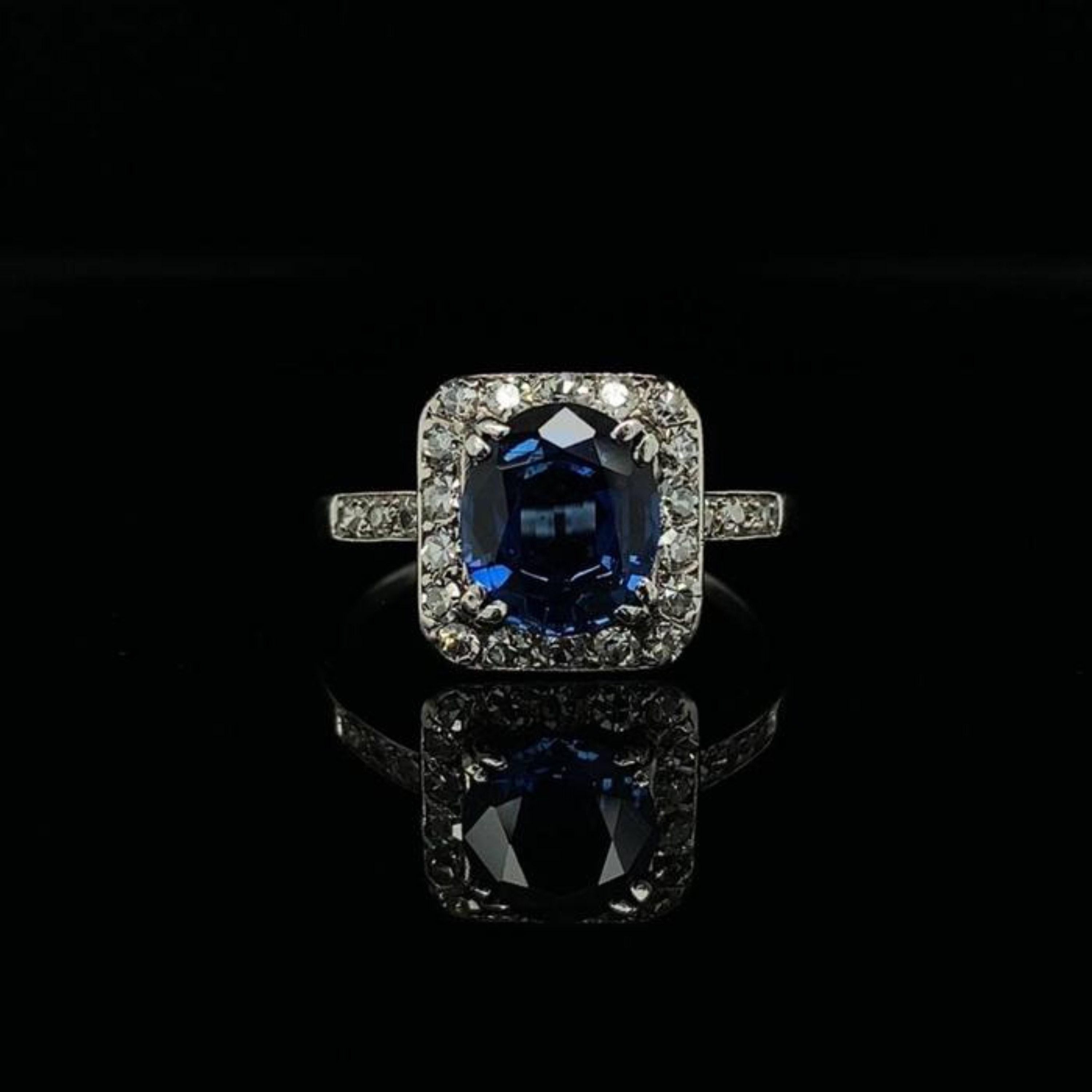 For Sale:  Halo Sapphire Engagement Ring, Vintage Natural Sapphire Statement Ring 4