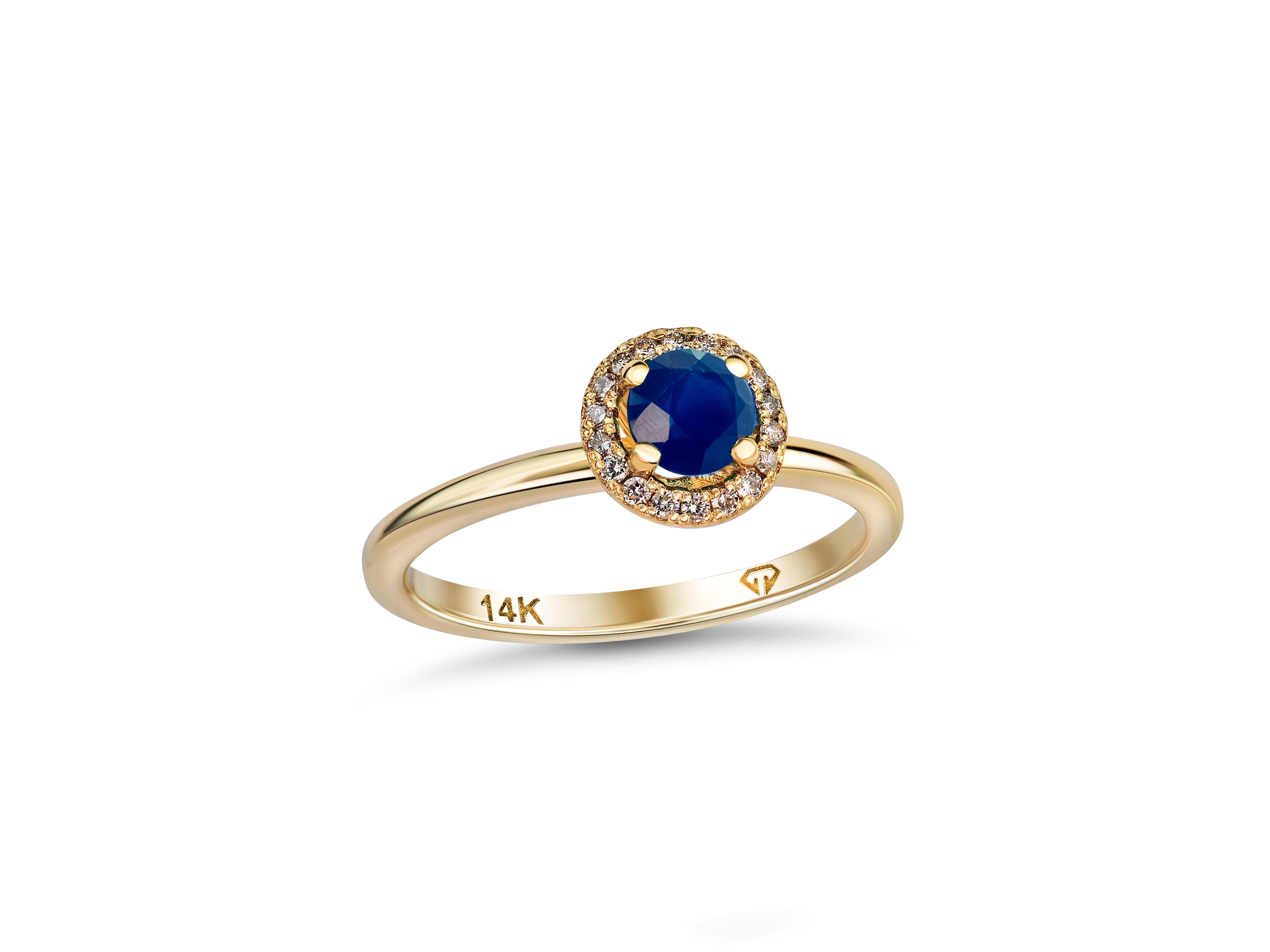 Halo Sapphire Ring with Diamonds in 14 Karat Gold.  In New Condition For Sale In Istanbul, TR