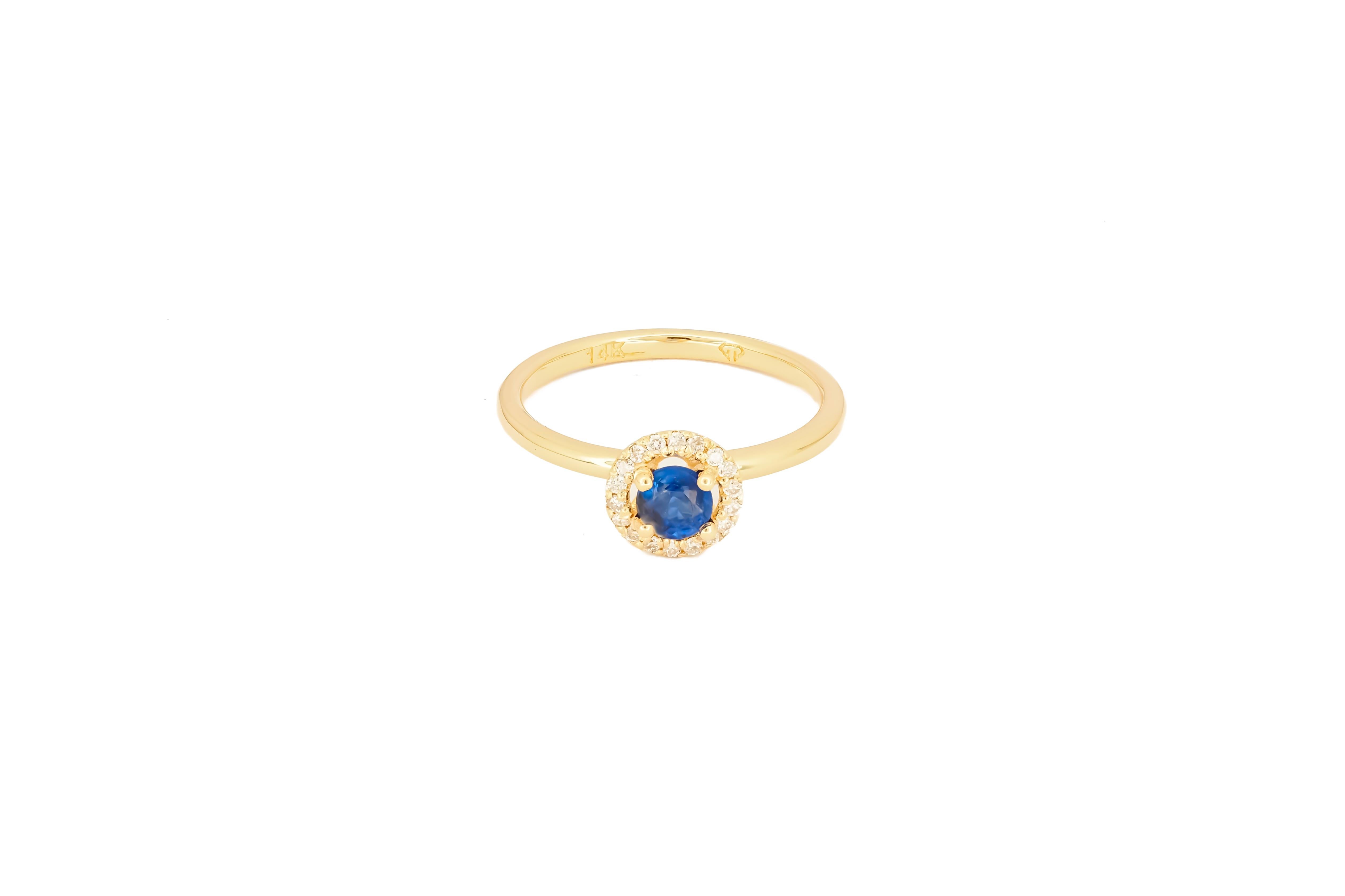 For Sale:  Halo Sapphire Ring with Diamonds in 14 Karat Gold, Sapphire Gold Ring 5
