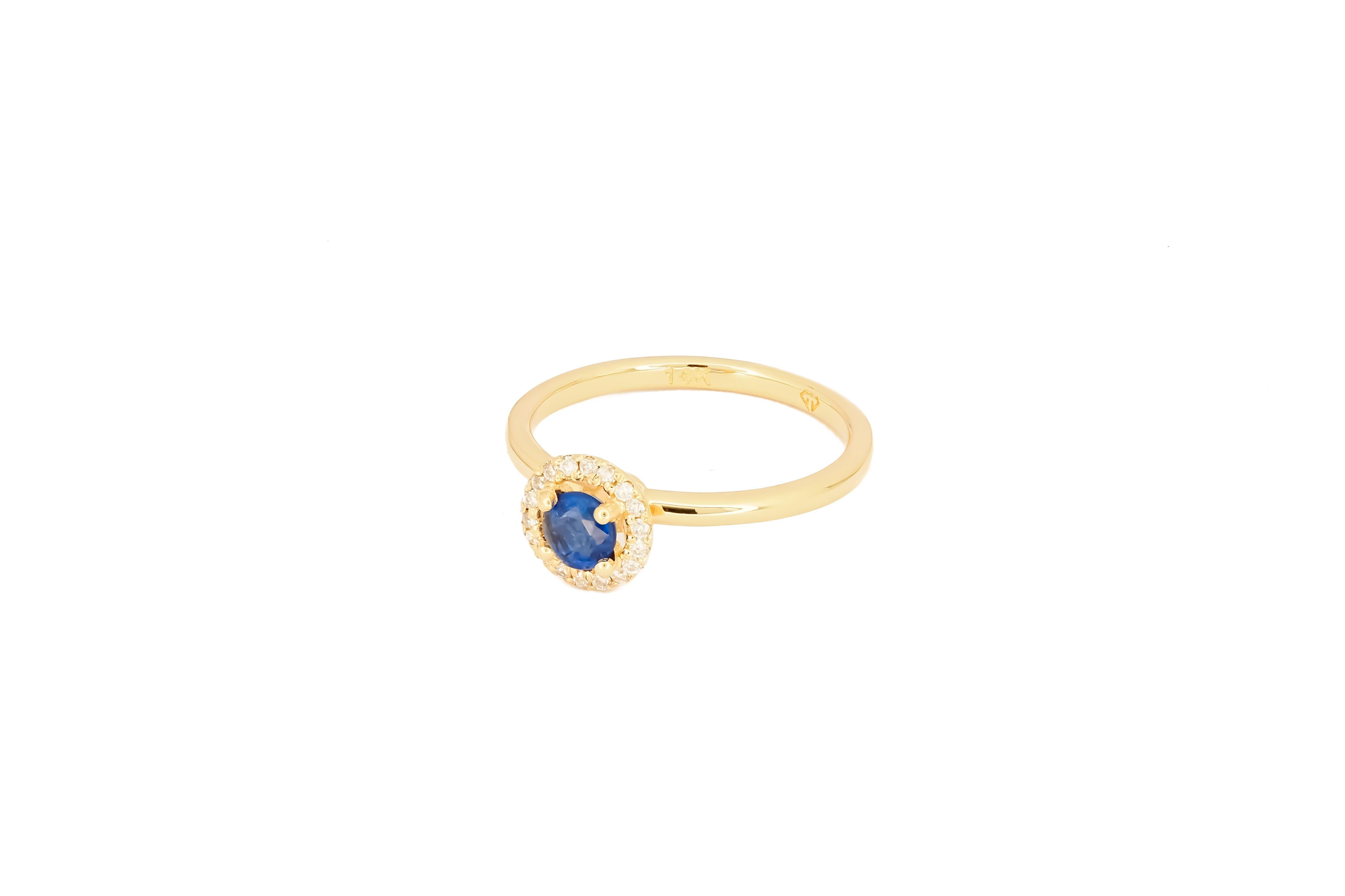 For Sale:  Halo Sapphire Ring with Diamonds in 14 Karat Gold, Sapphire Gold Ring 6