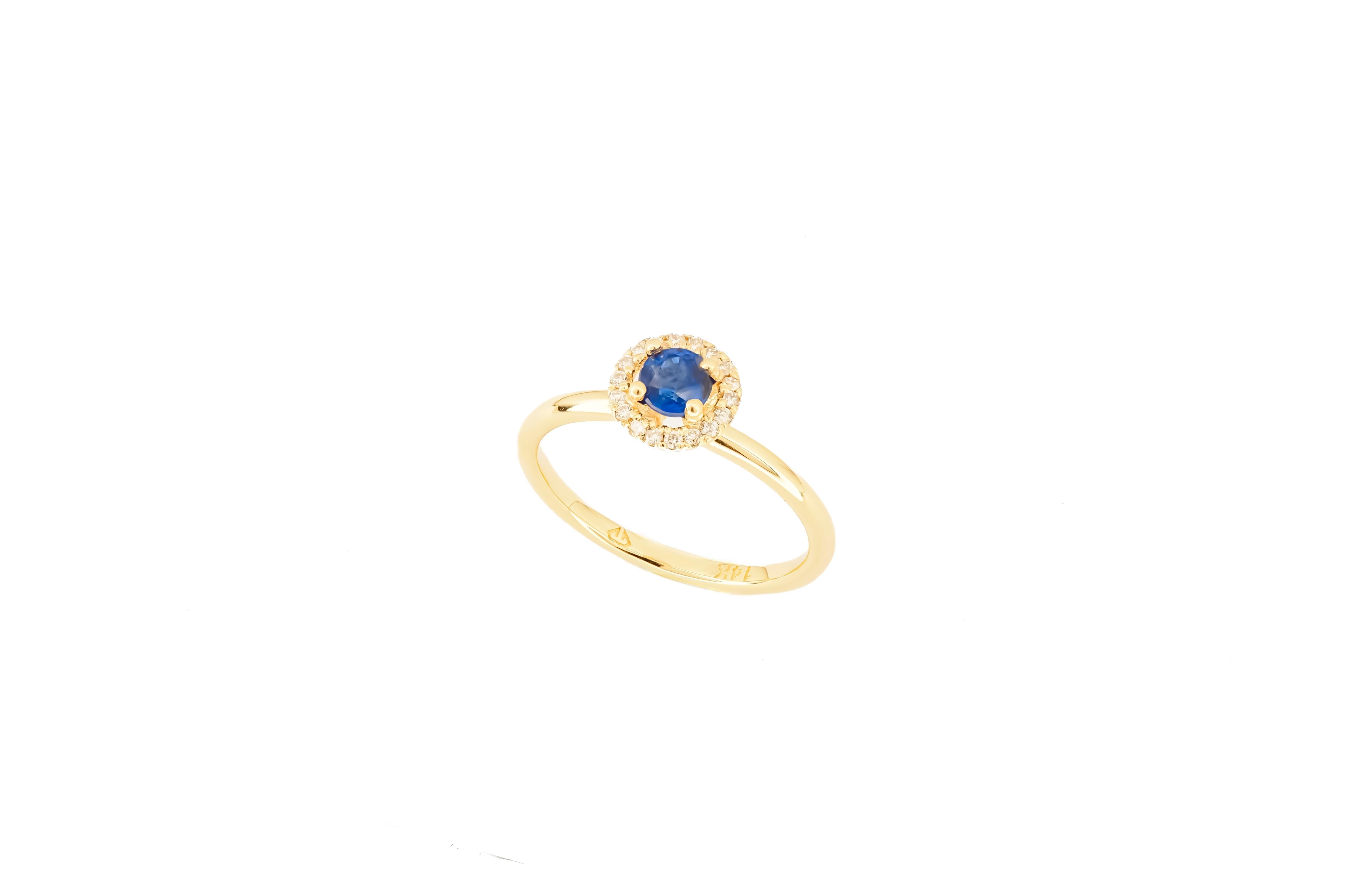 For Sale:  Halo Sapphire Ring with Diamonds in 14 Karat Gold, Sapphire Gold Ring 8
