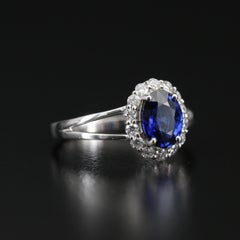 Halo Sapphire Wedding Ring, Vintage Natural Sapphire Engagement Ring