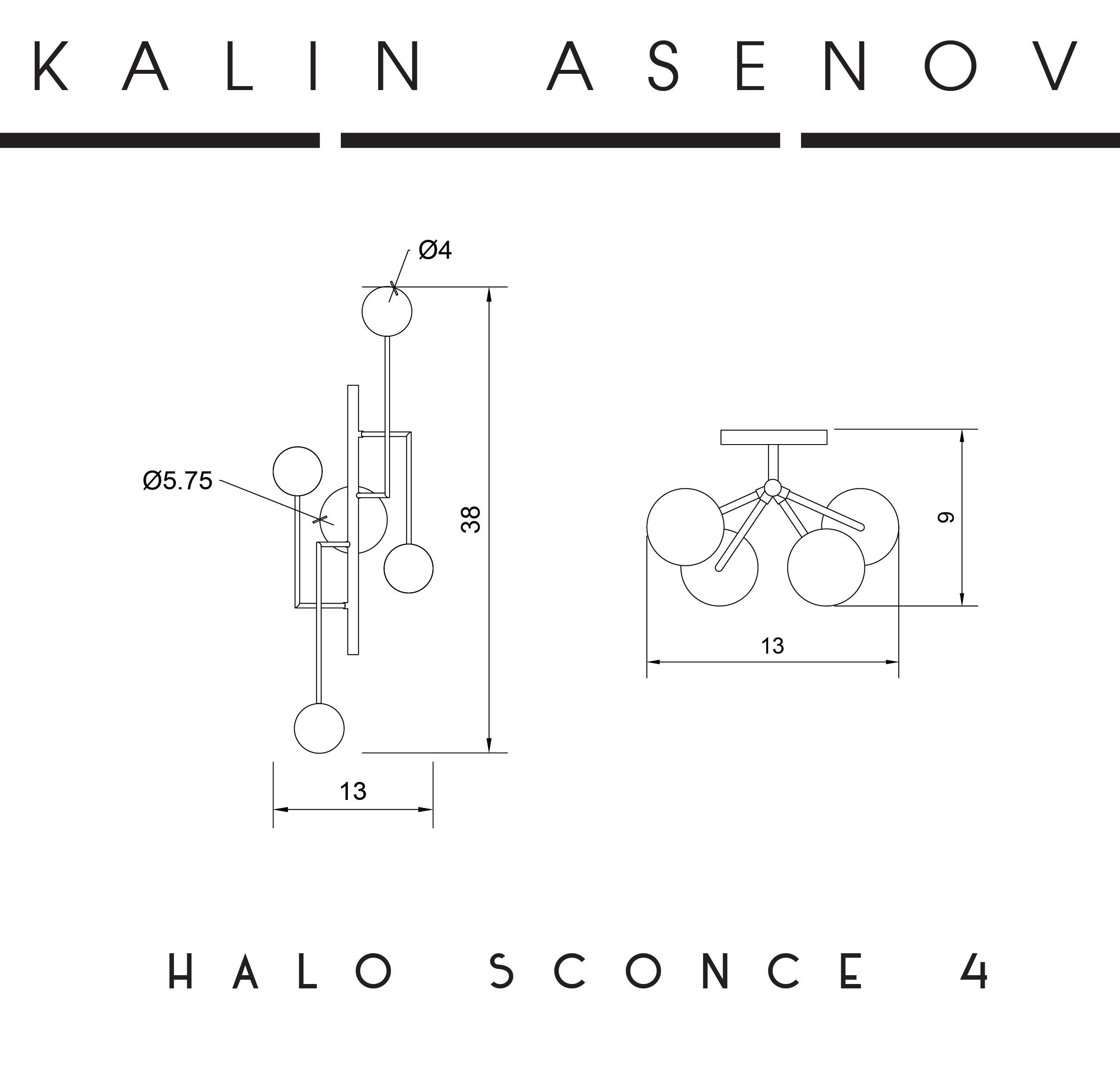 Halo Sconce 4, Brass, Hand Blown Glass Contemporary Wall Sconce, Kalin Asenov For Sale 11