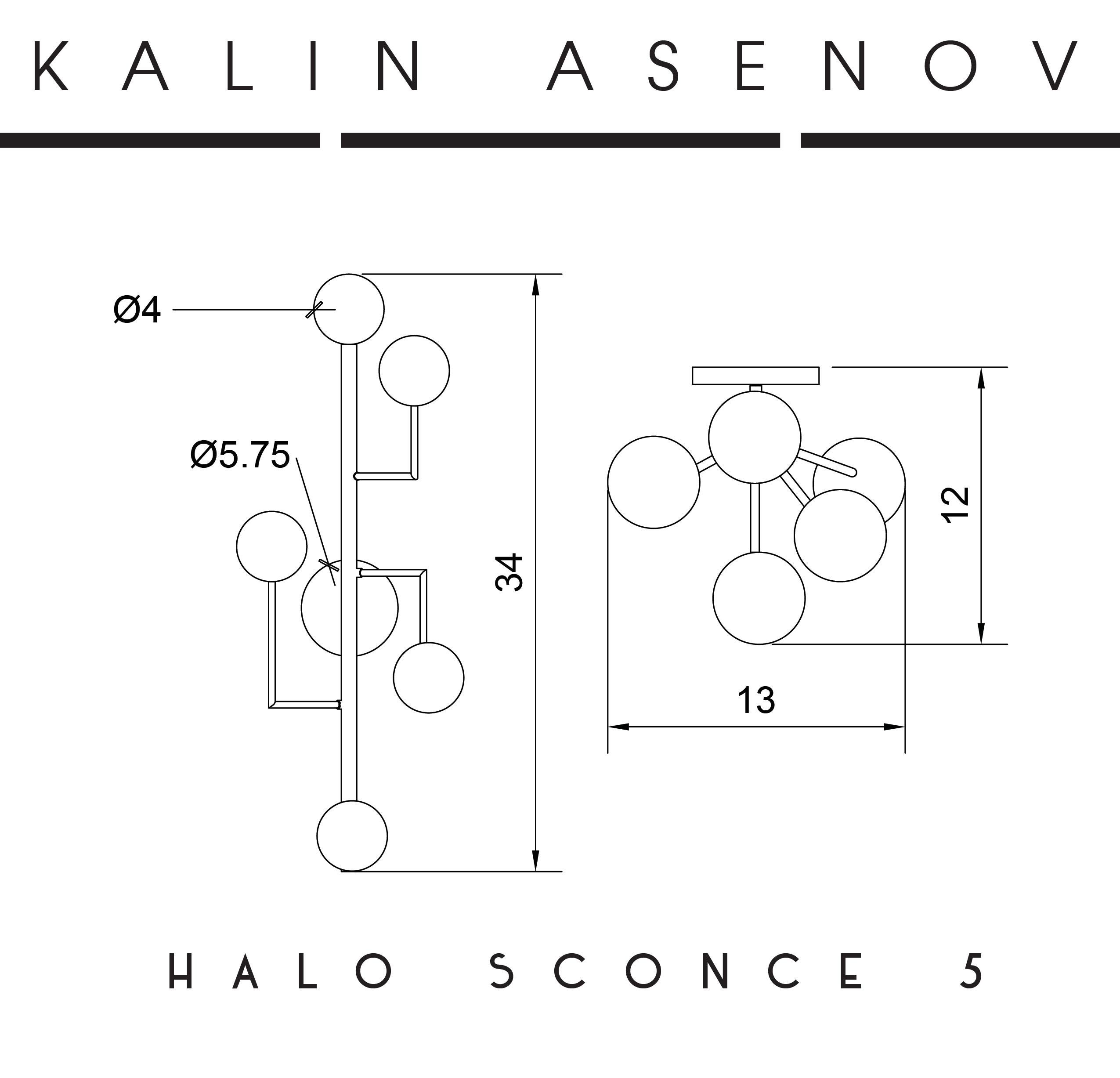 Halo Sconce 5, Brass, Hand Blown Glass Contemporary Wall Sconce, Kalin Asenov For Sale 6