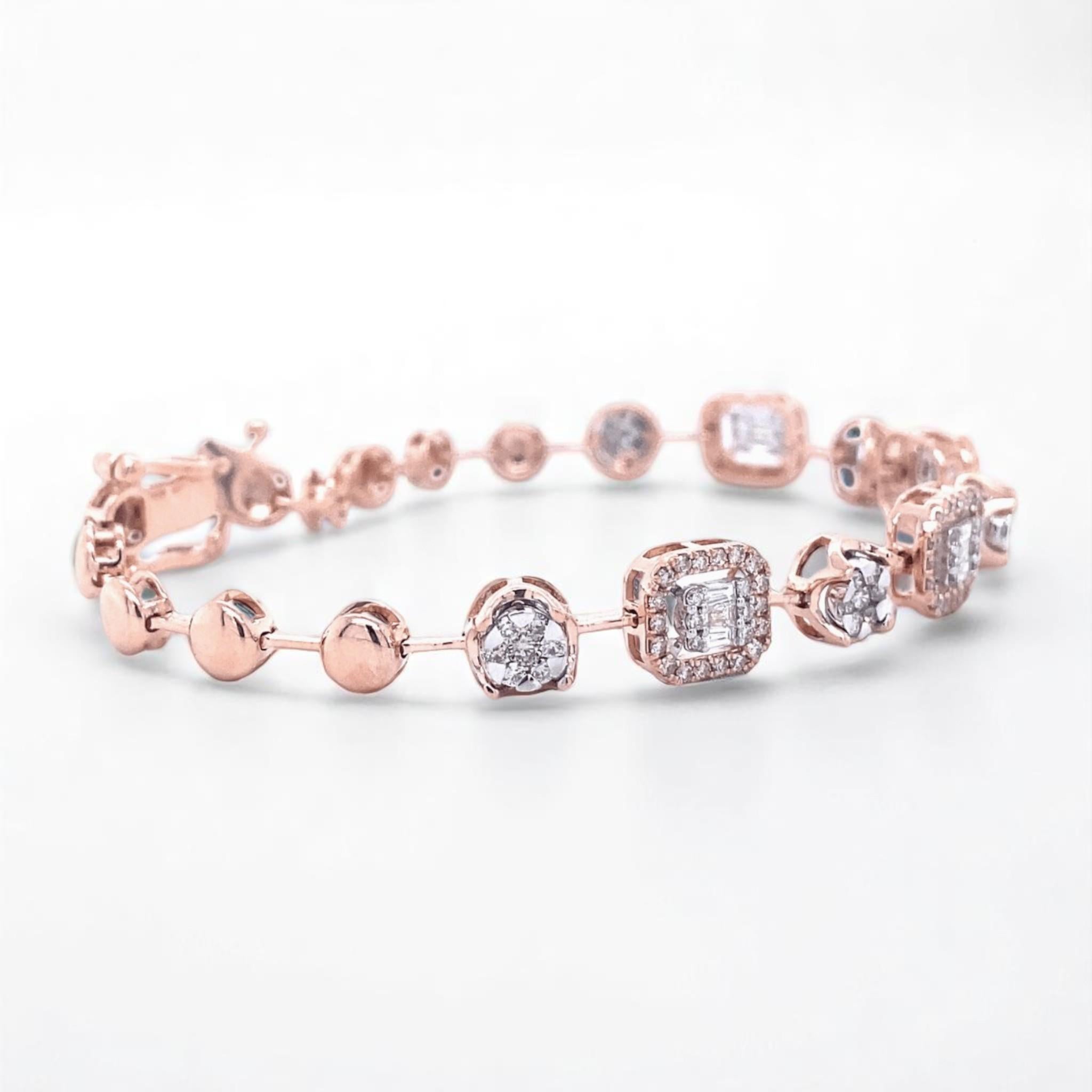 Halo Set Diamant-Tennisarmband aus 14K massivem Gold (zertifiziert) (Rundschliff) im Angebot
