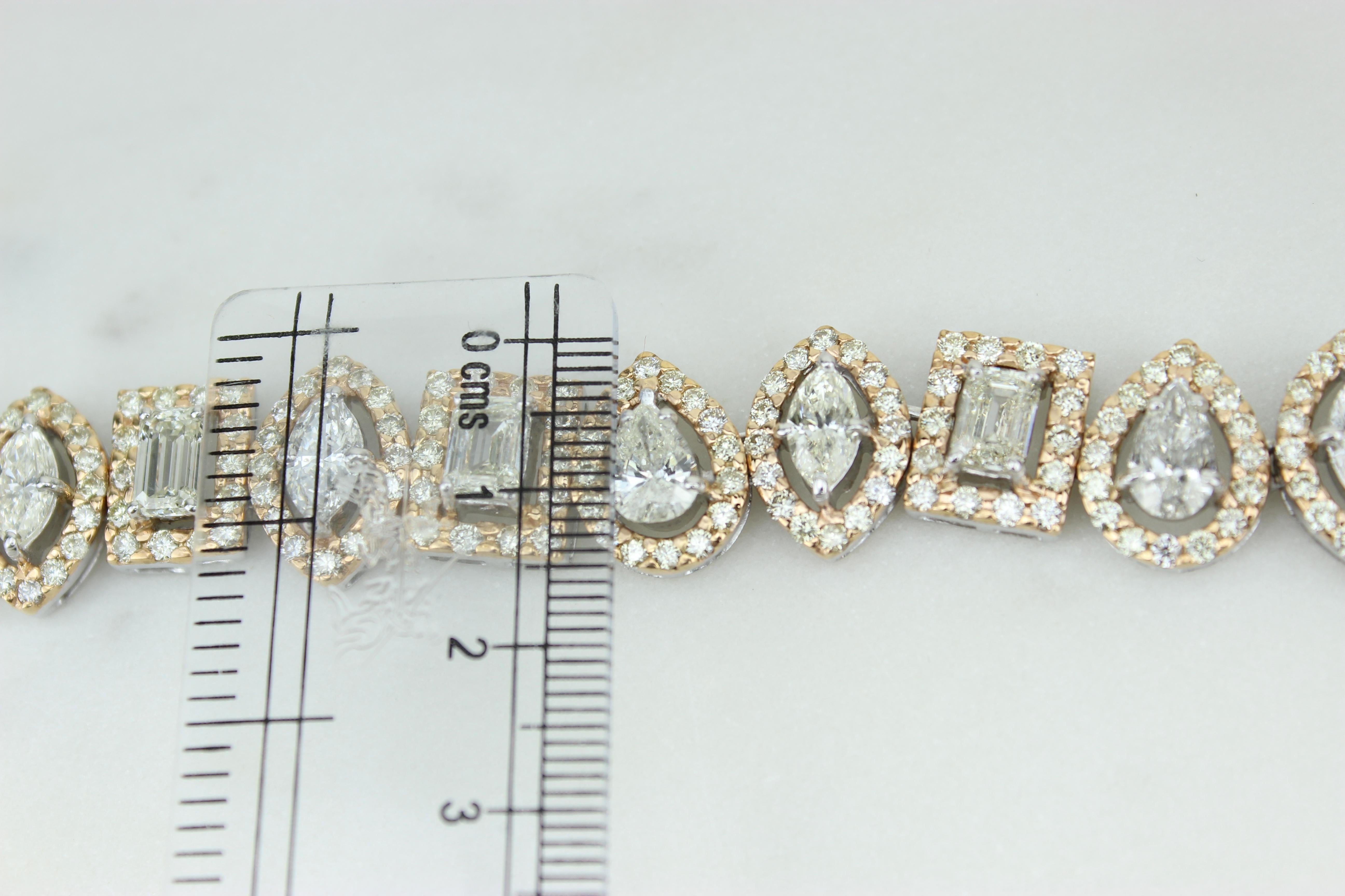 Pear Cut Halo Setting Multiple Shapes Diamond Bracelet in 18K Solid Gold For Sale