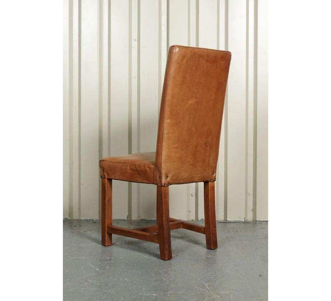 Halo Soho of 6 Vintage Oak Brown Leather Dining Chairs For Sale 1