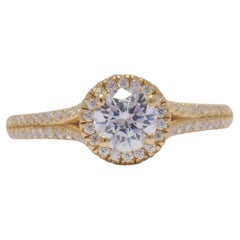 Halo Solitaire Natural Diamond Pave Band Ring in 14K Solid Gold (Certified)