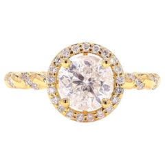 Halo Solitaire Natural Diamond Twisted Pavé Band in 14K Solid Gold (Certified)