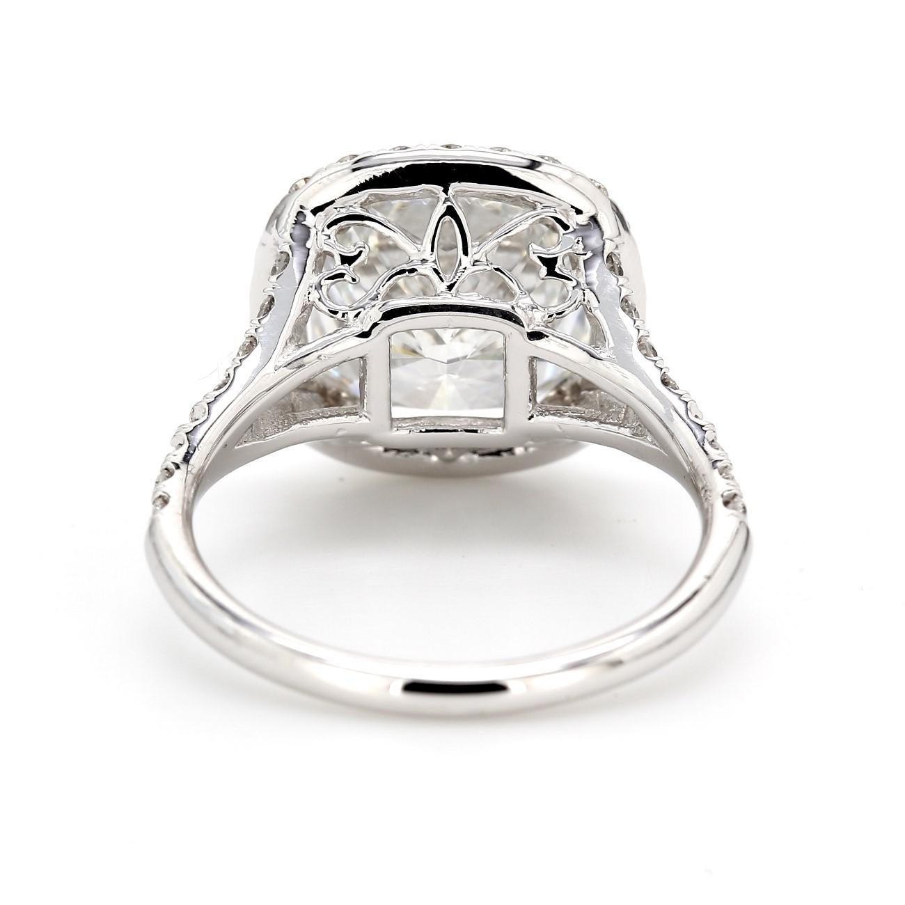 Halo Split Shank Ring w/ GIA H/VS2 Cushion Cut Diamond Center.  D5.66ct.t.w. In New Condition For Sale In Los Angeles, CA
