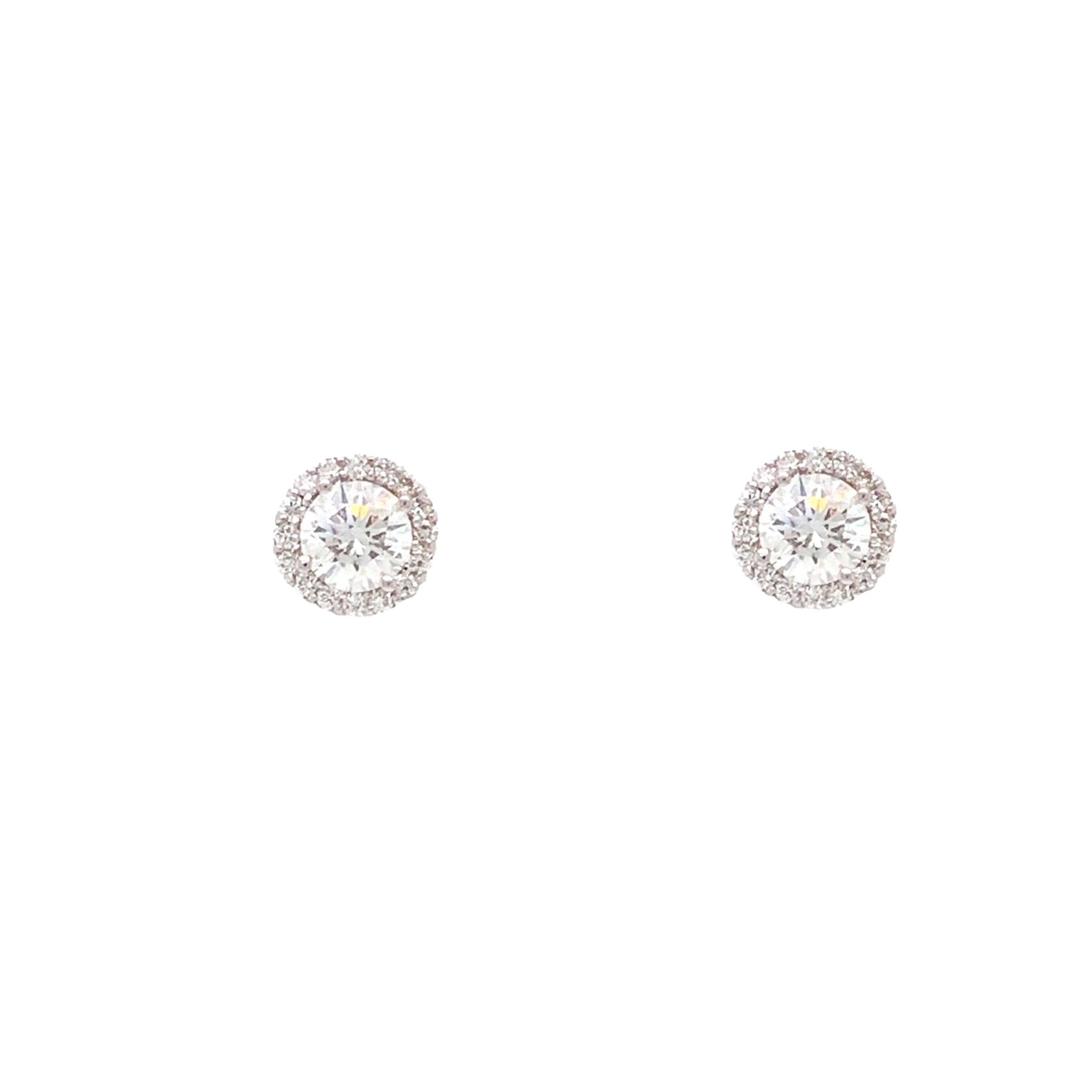 Halo Stud Round Brilliant Cut Diamond Earrings 0.85cts T.W. 18k White Gold In New Condition For Sale In Los Gatos, CA