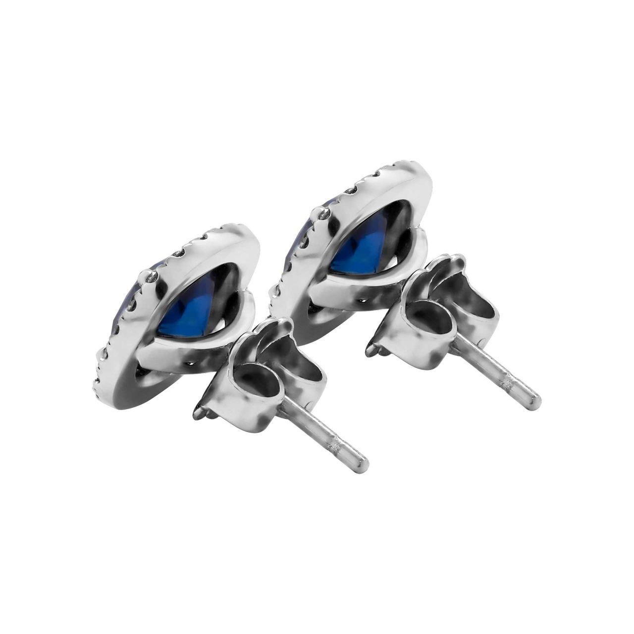 Halo Studs Earrings with Blue Cushion Sapphire in Platinum In New Condition For Sale In New York, NY
