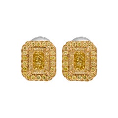 Halo Studs with 2.05 Carat GIA Certified Radiant Diamonds in 18k Yellow Gold