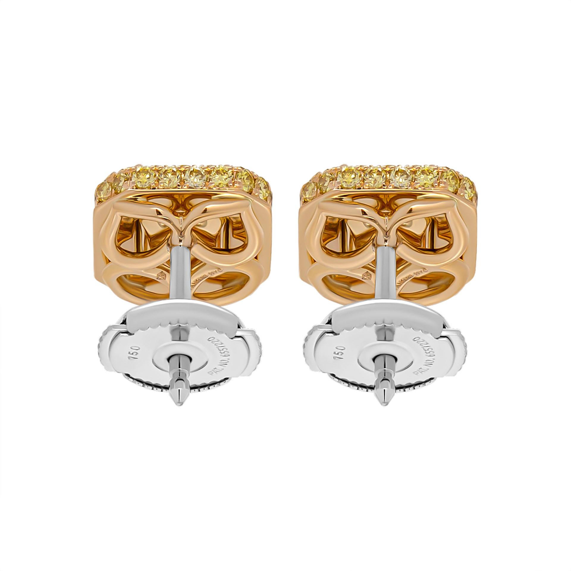Moderne Clous d'oreilles en or jaune 18 carats avec diamants radiants de 2,05 carats certifiés GIA en vente