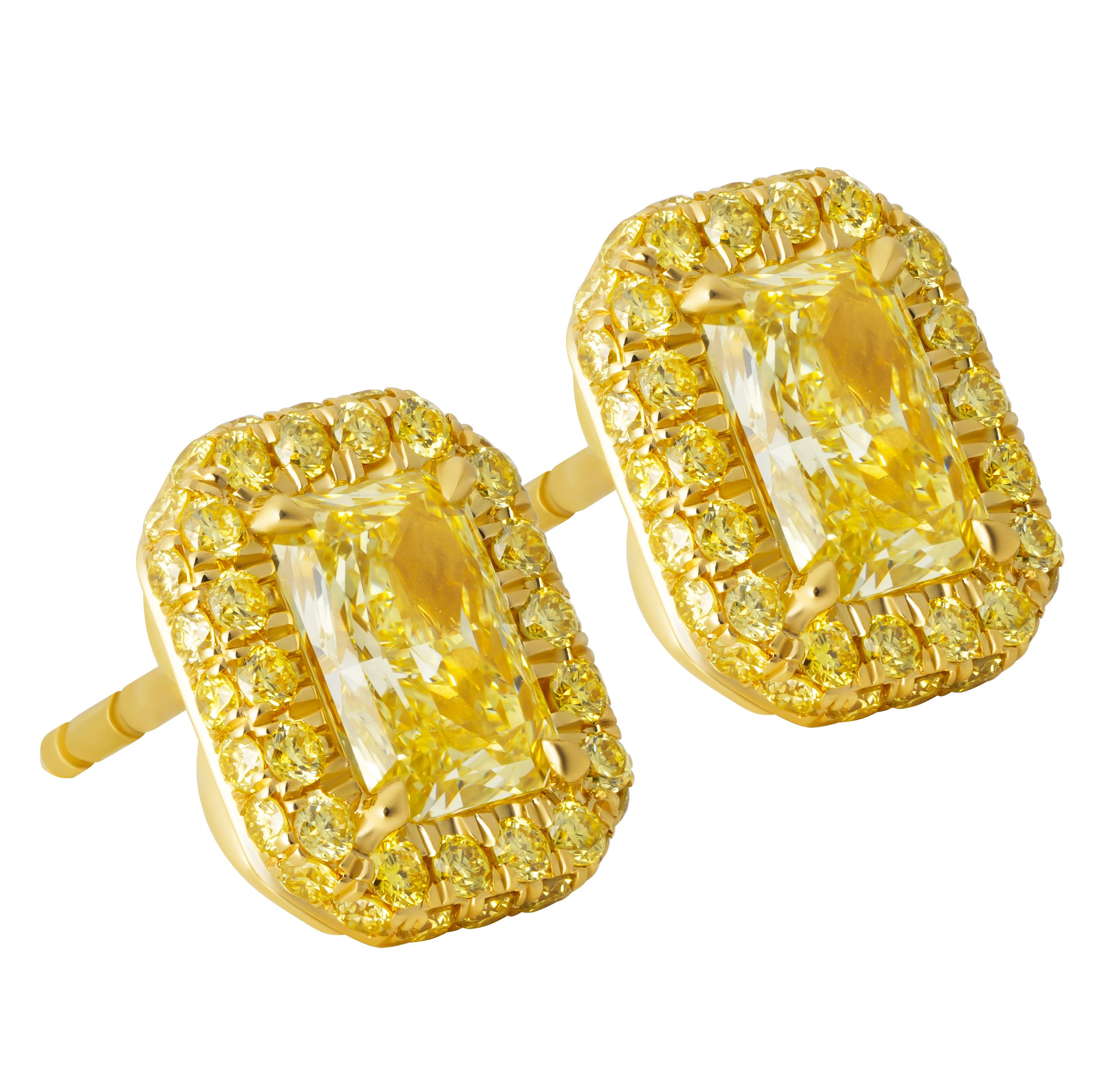 Modern Halo studs with Fancy Intense Yellow Diamonds For Sale