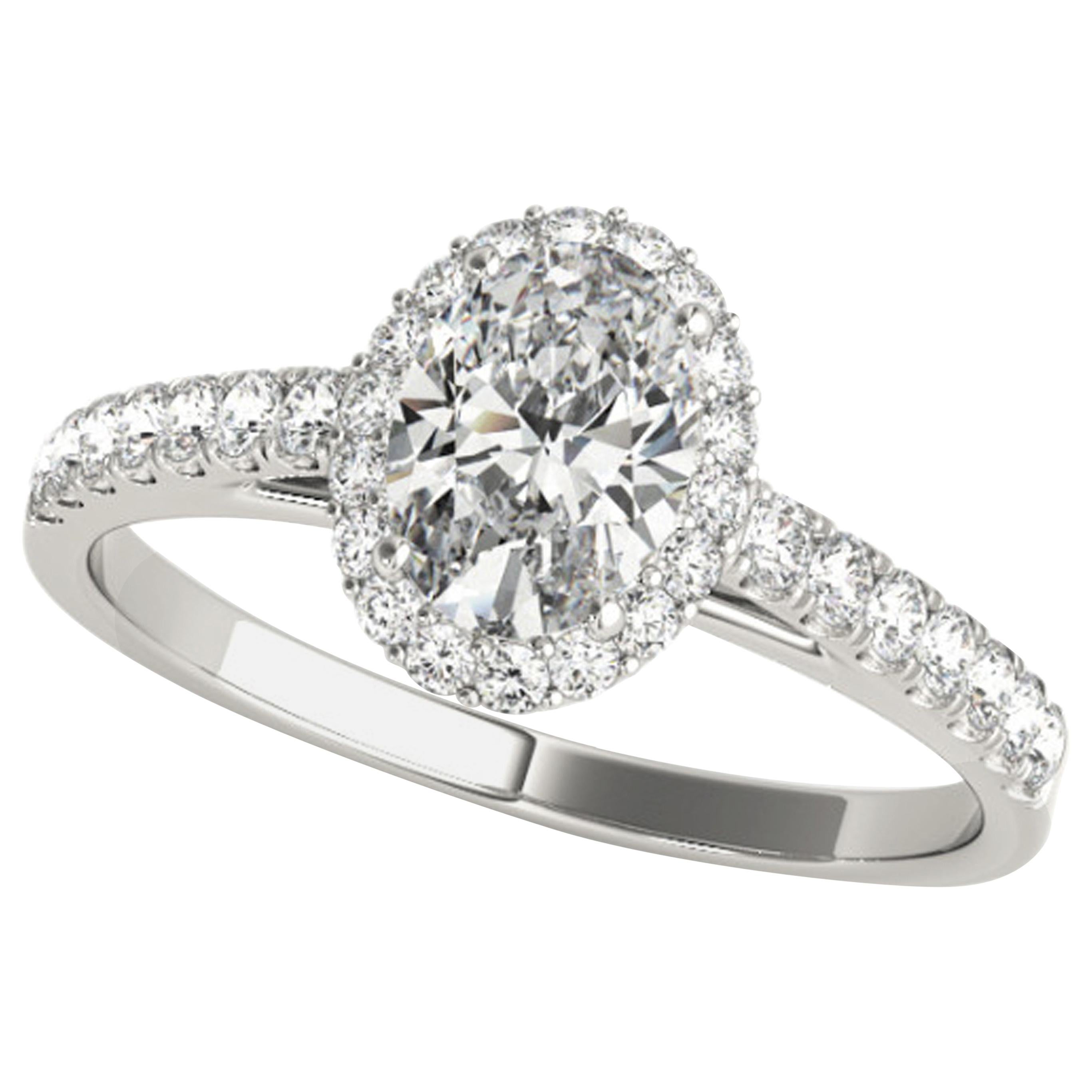 Halo Style Diamond Accented Oval Cut Diamond GIA Certified Engagement Ring For Sale