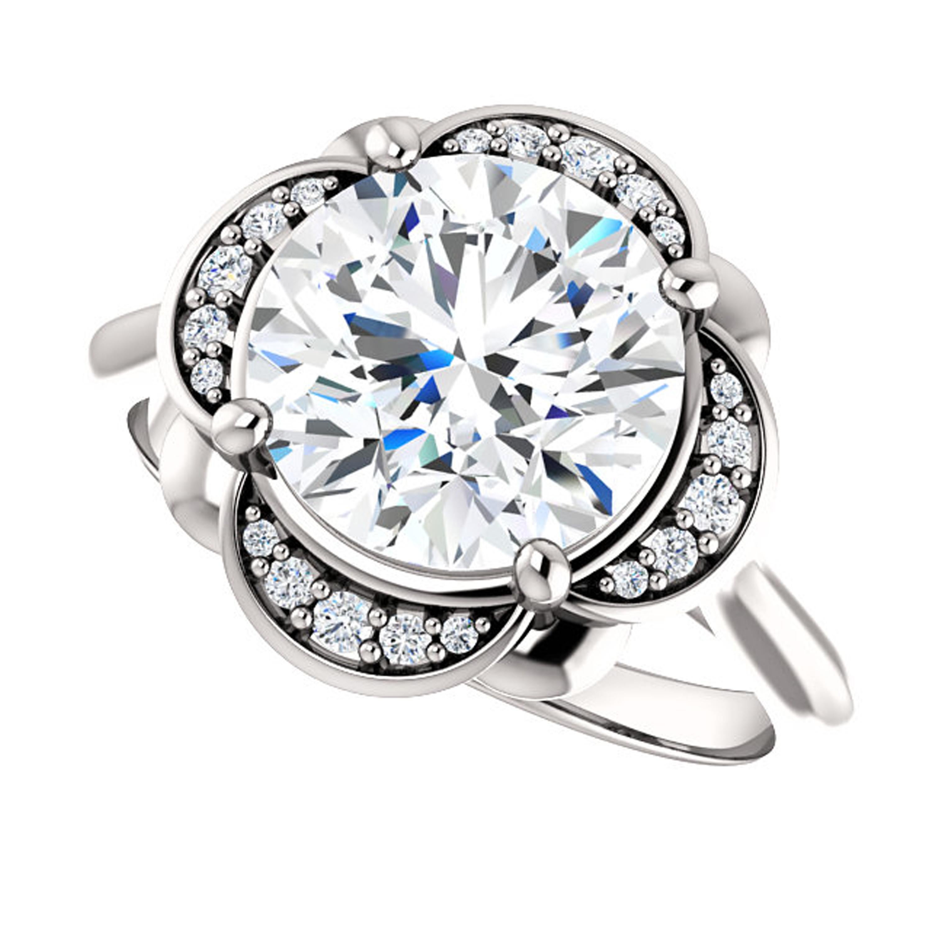 Contemporary Scalloped Halo Round Brilliant GIA Diamond Engagement Ring 14 Karat White Gold For Sale