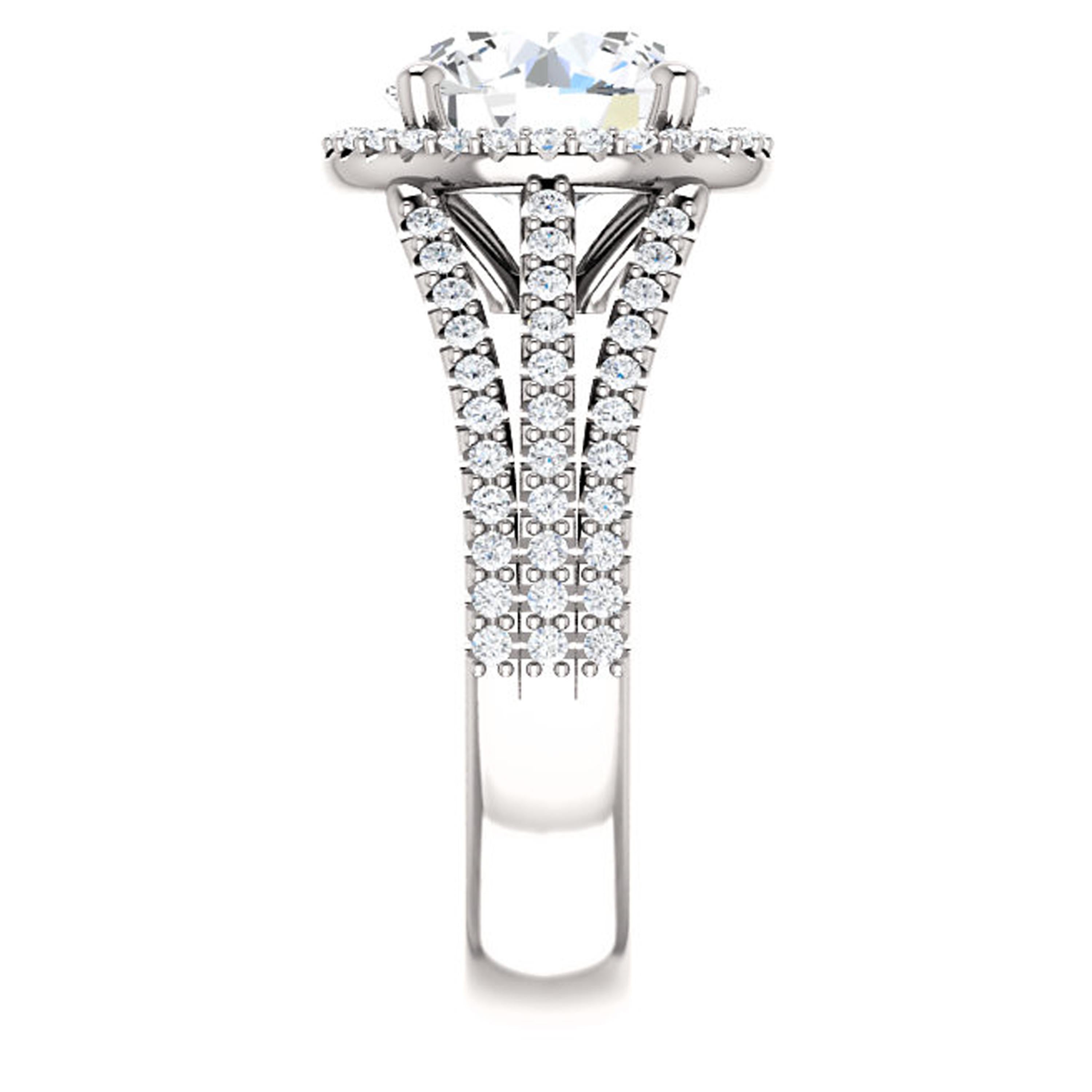 Contemporary Halo Style Multi-Row Diamond Accented Round GIA Certified Engagement Ring For Sale