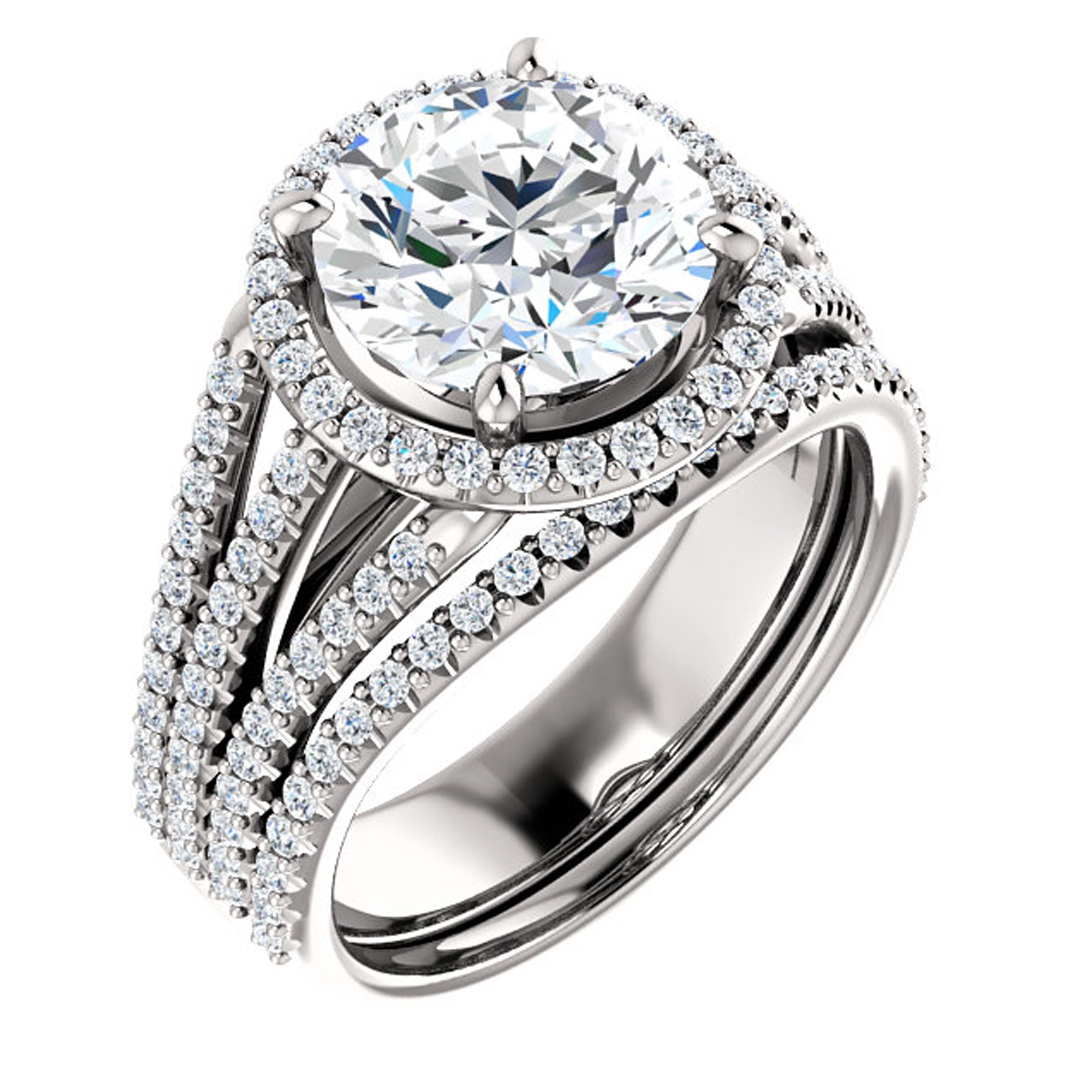 Round Cut Halo Style Multi-Row Diamond Accented Round GIA Certified Engagement Ring For Sale
