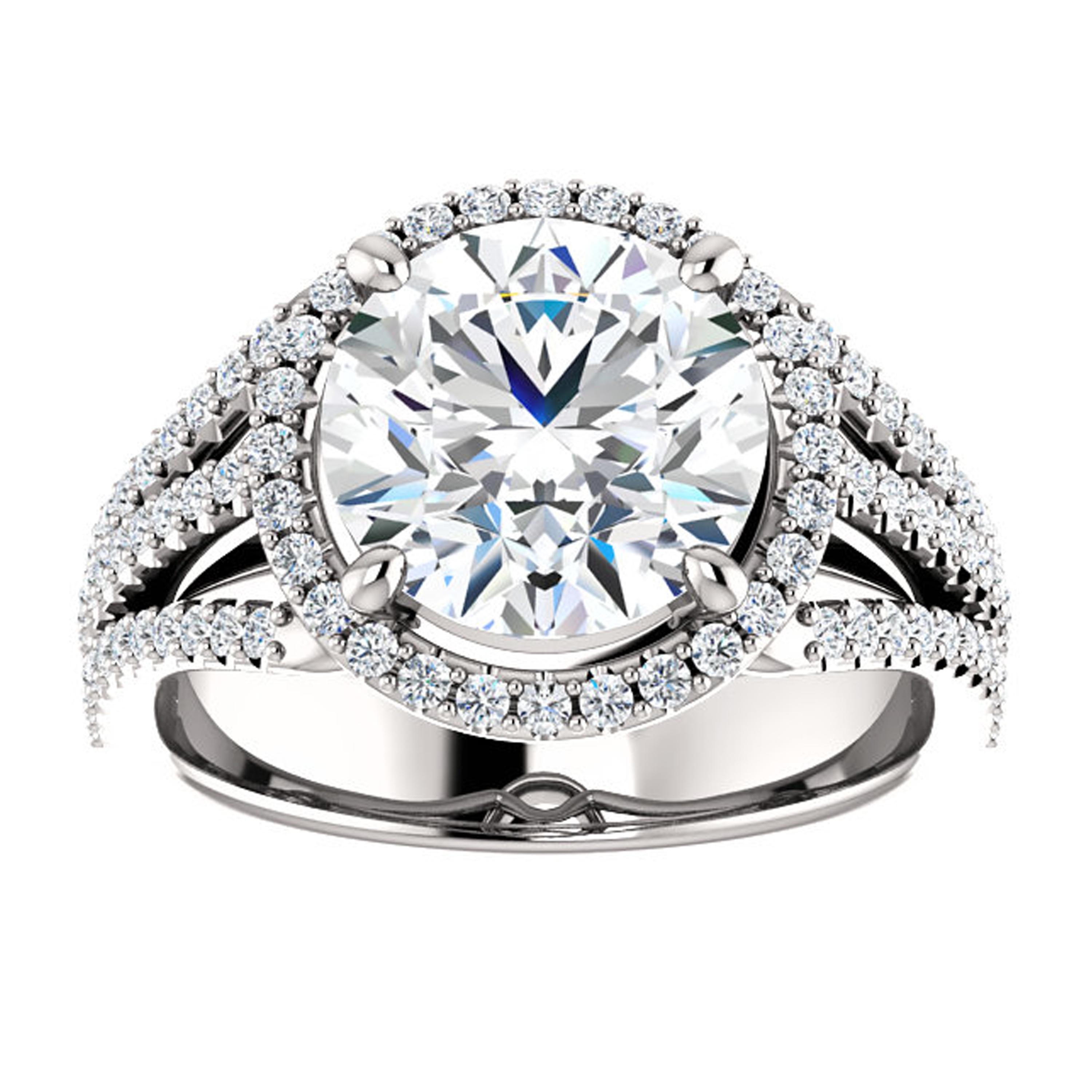 Women's Halo Style Multi-Row Diamond Accented Round GIA Certified Engagement Ring For Sale
