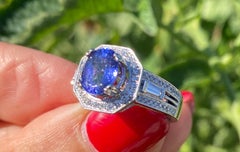18kt Halo Tanzanite and Diamond Ring, 2.70 Carat VS Quality 18 Karat