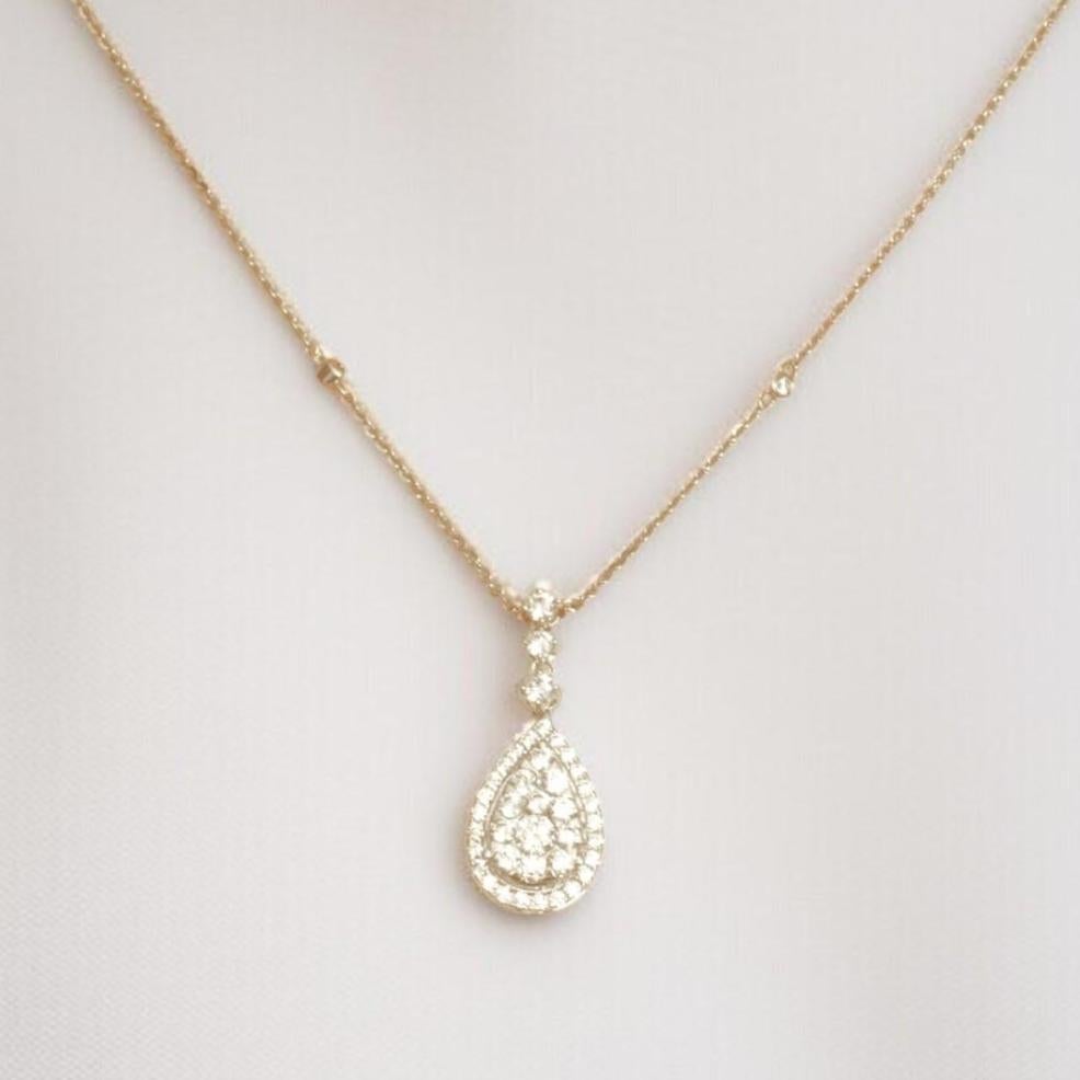 Halo Teardrop Diamond Necklace in 14K Solid Gold (Certified) In New Condition For Sale In New Delhi, DL