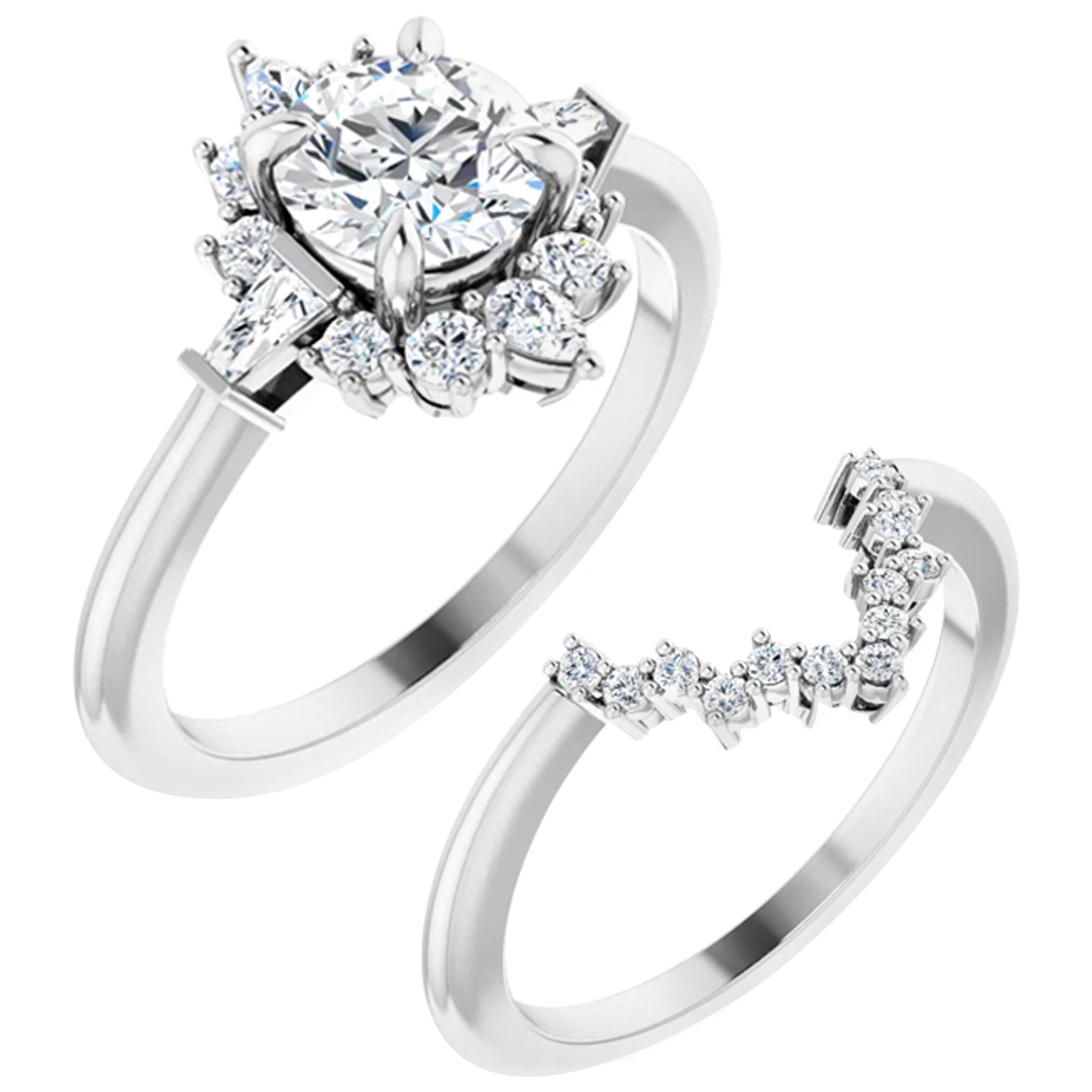 Halo Three-Stone GIA Certified Diamond Engagement Wedding Ring 18 Karat Gold For Sale