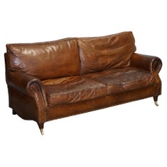 HALO TIMOTHY OULTON STYLE BALMORAL THREE SEATER BROWN HERiTAGE LEATHER SOFA
