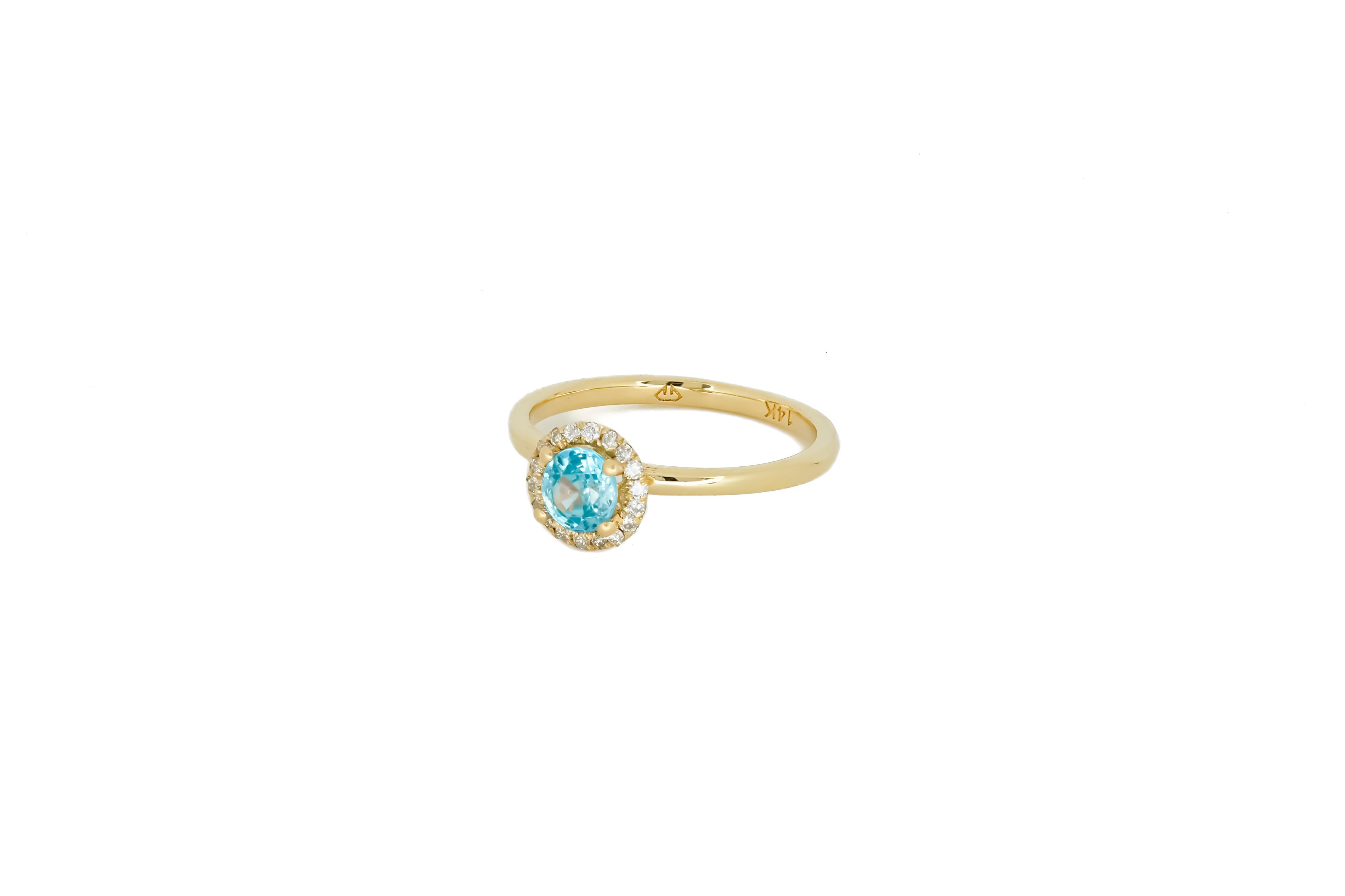 Halo topaz Ring with Diamonds in 14 Karat Gold.  In New Condition For Sale In Istanbul, TR