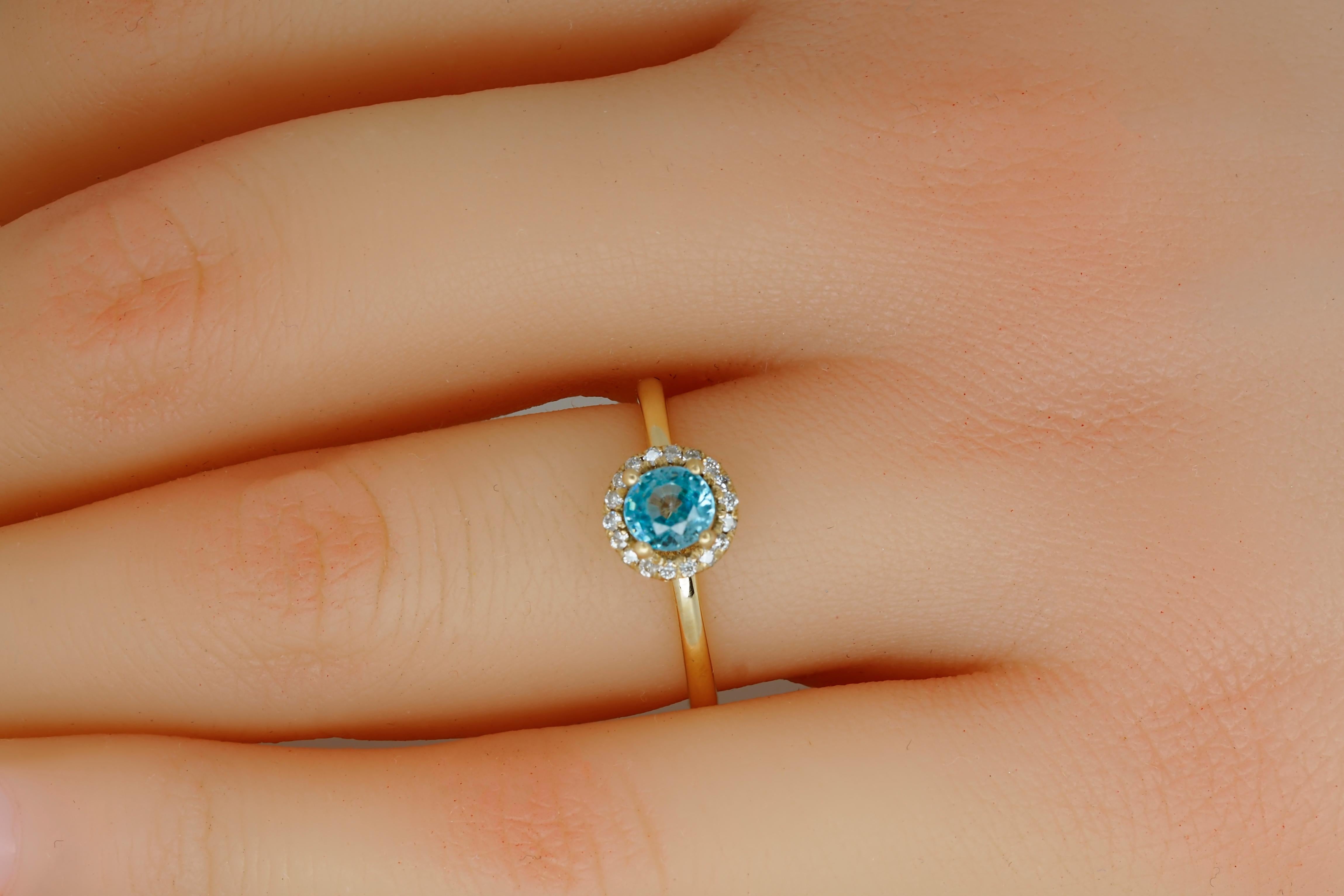 Halo topaz Ring with Diamonds in 14 Karat Gold.  For Sale 1
