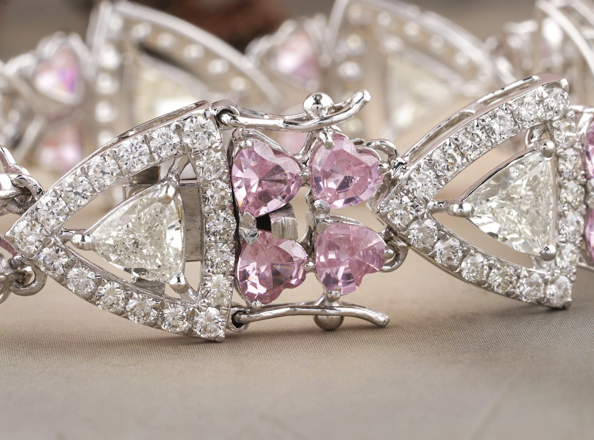 Art déco Bracelet de tourmalines roses avec halo de diamants en or massif 18 carats en vente