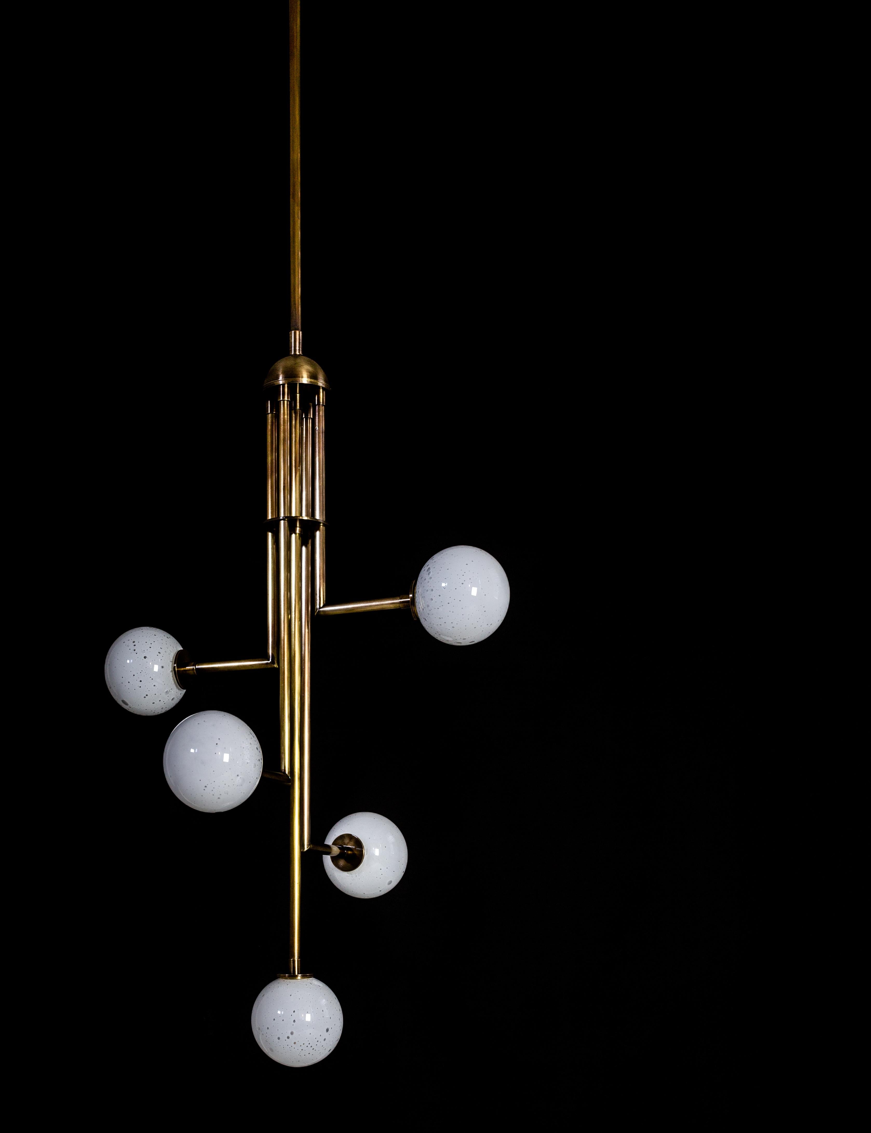 Halo V5, Brass, Hand Blown Glass, Contemporary Chandelier, Kalin Asenov For Sale 10