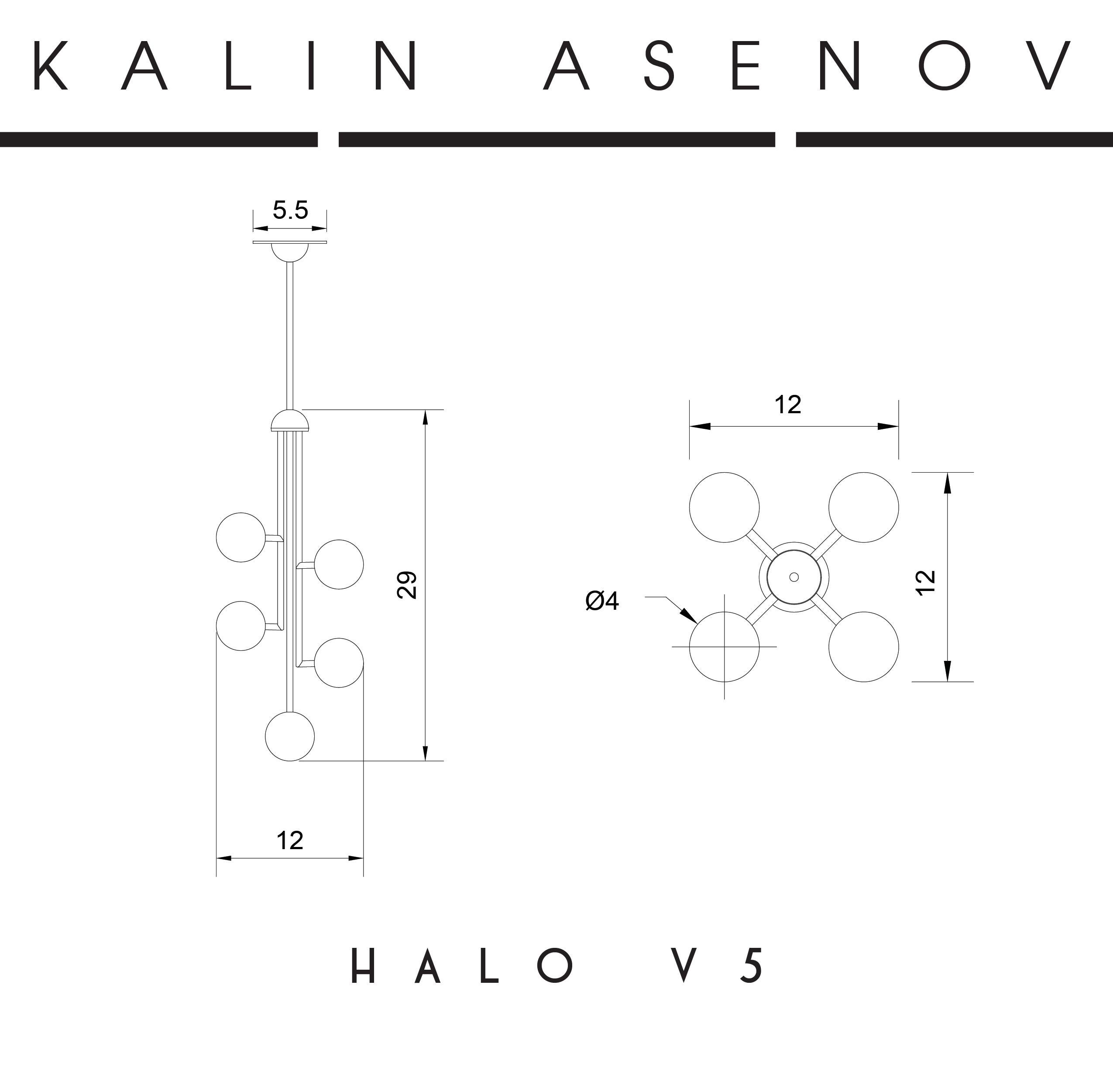 Halo V5:: Messing:: mundgeblasenes Glas:: zeitgenössischer Kronleuchter:: Kalin Asenov im Angebot 10
