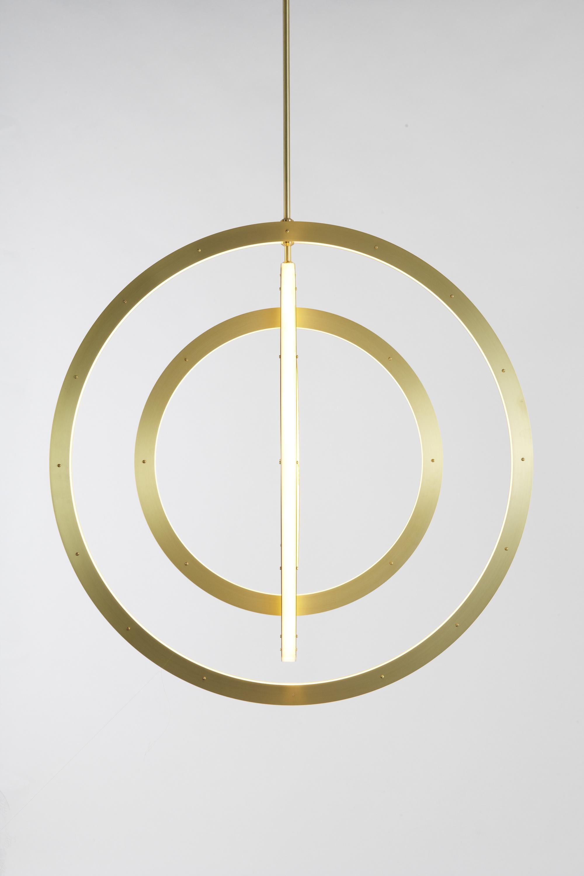 Paul Loebach envisioned the Halo series as a graceful exercise in the use of energy-efficient LED technology. The collection, which includes a range of ceiling and wall lights, is distinguished by its use of cascading rings and bars of