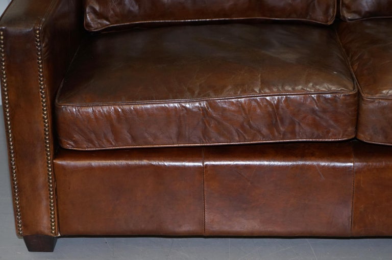 Halo Viscount William Aged Brown, Leather Studded Sofa Brown