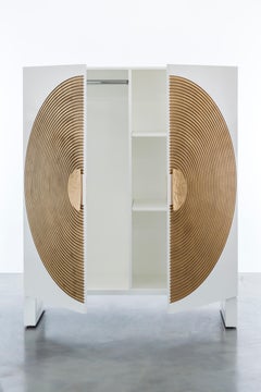 HALO WARDROBE - Modern Lacquer Body with Gold Leaf Inlay and Gold Leaf Handles