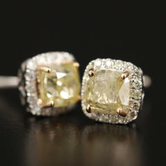 Halo Yellow Diamond Stud Earing, Yellow Diamonds Gold Earrings for Women